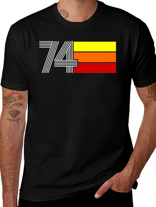Retro 74 Graphic Tee - Black Cotton Blend T-Shirt