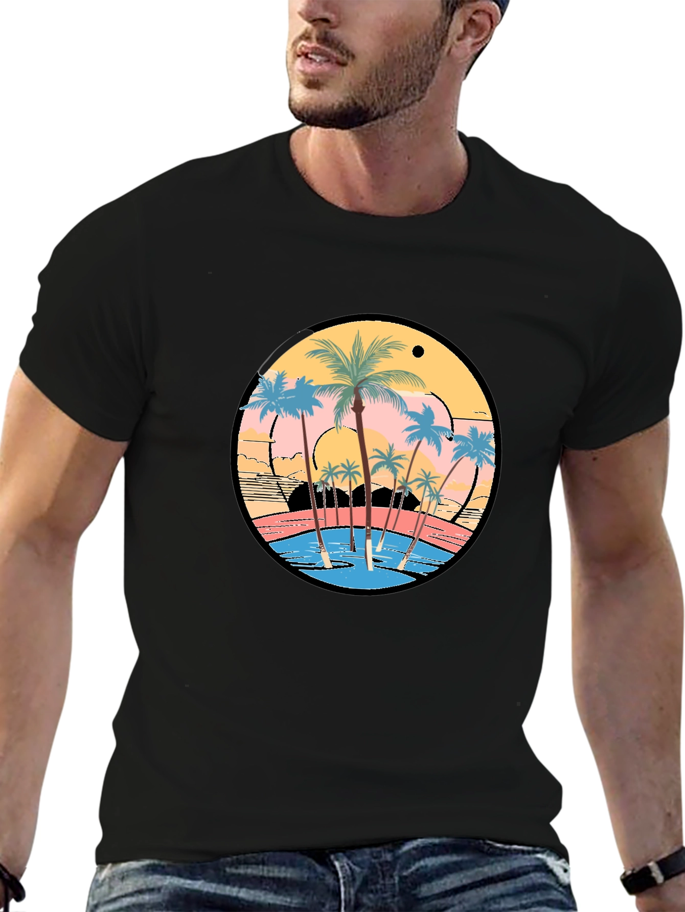 Tropical Sunset Palm Tree Graphic T-Shirt