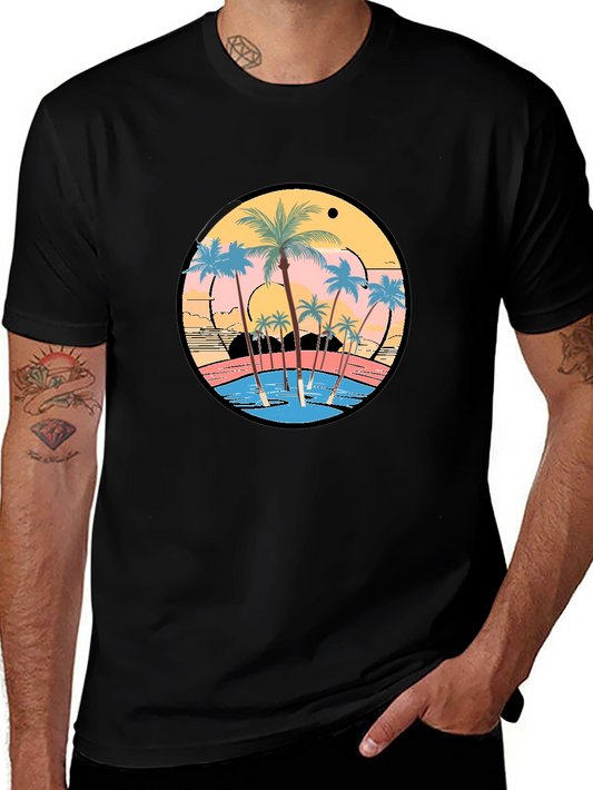 Tropical Sunset Palm Tree Graphic T-Shirt