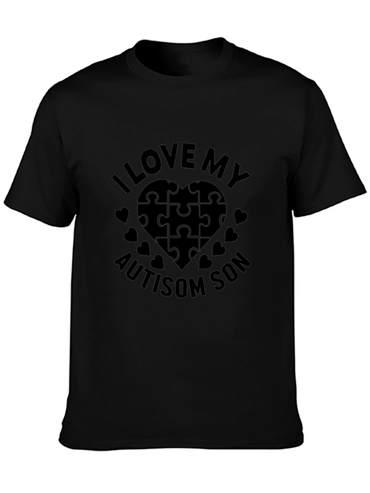 I Love My Autism Son Puzzle Heart T-Shirt