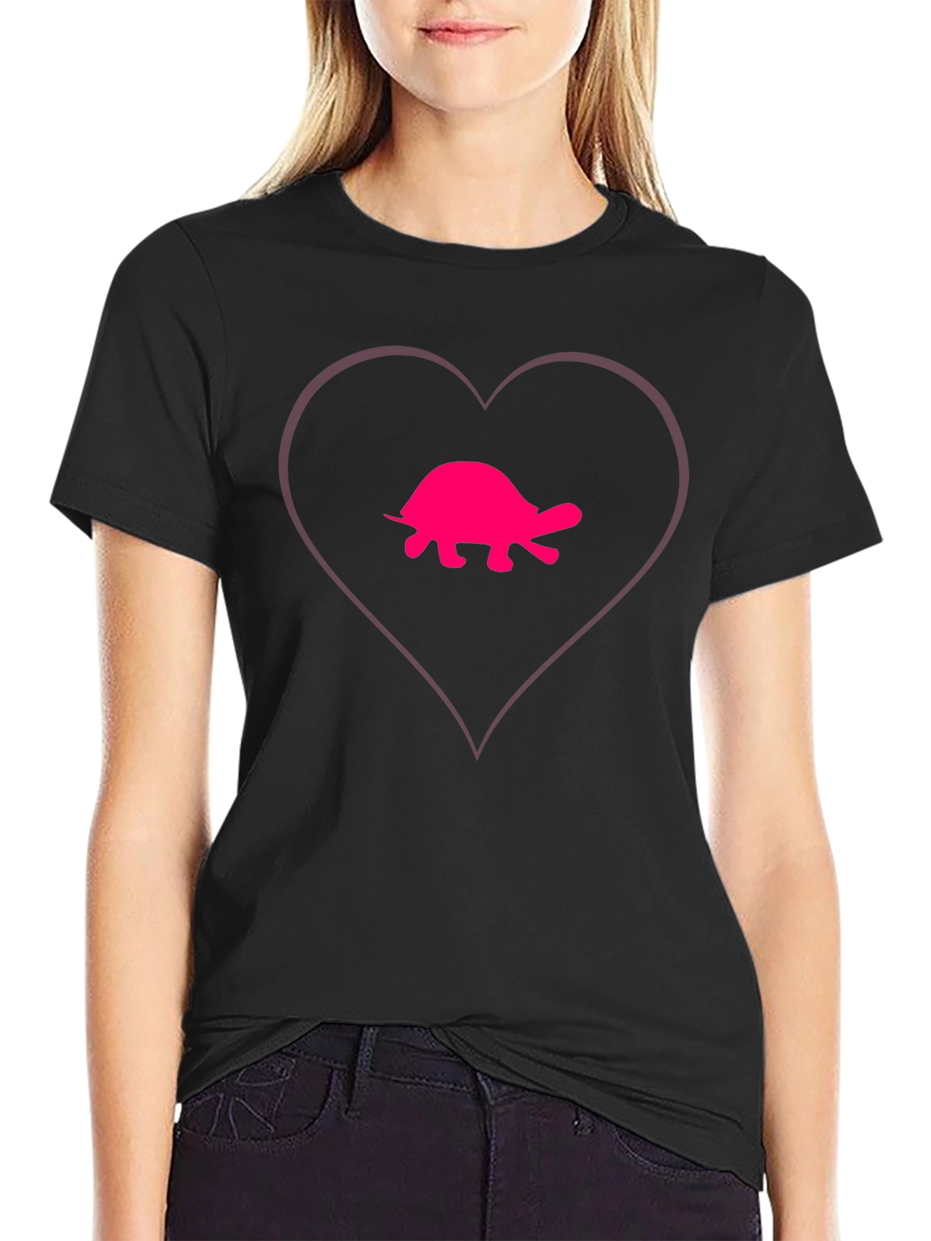 Turtle Heart Tee - Casual Black Cotton T-Shirt