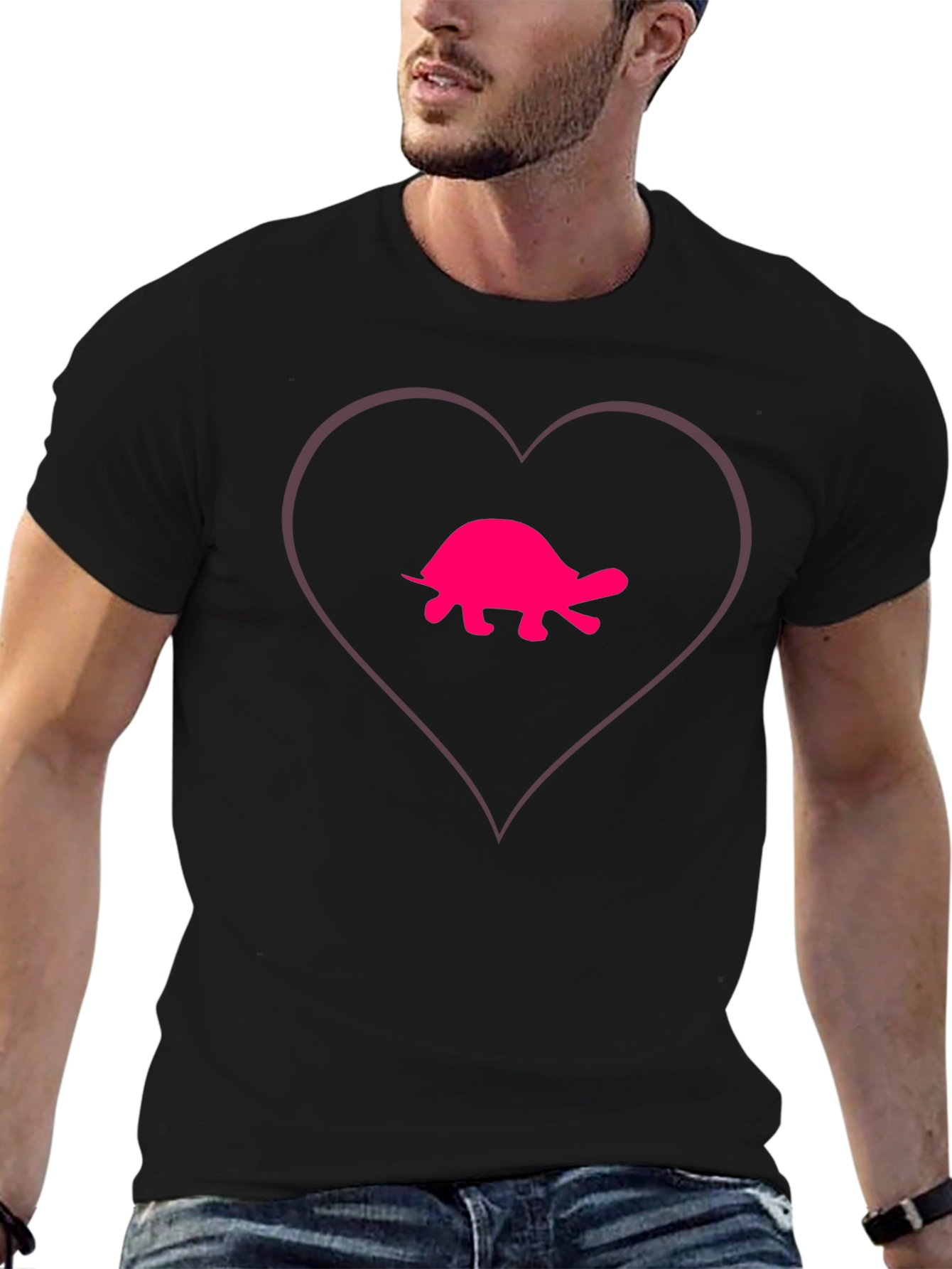 Turtle Heart Tee - Casual Black Cotton T-Shirt