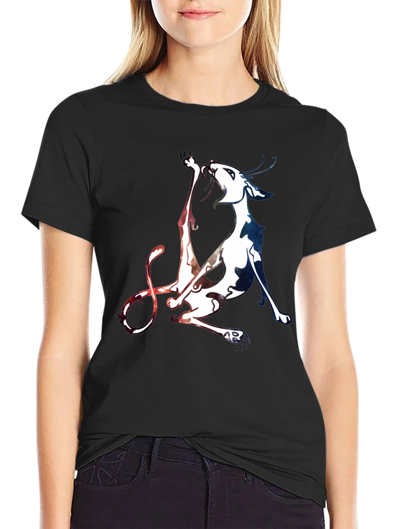 Unique Cat Graphic Black T-Shirt