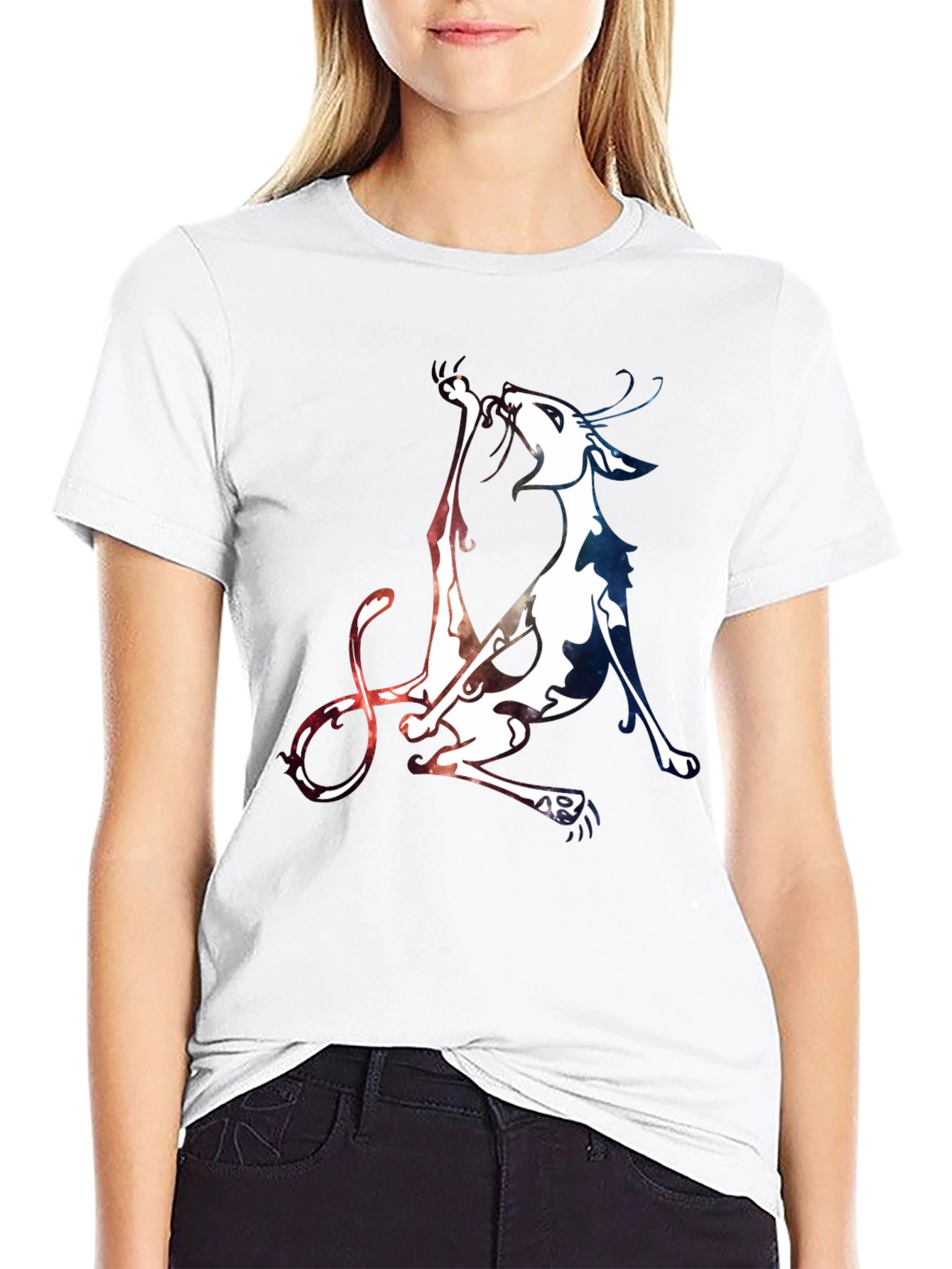 Unique Cat Graphic Black T-Shirt