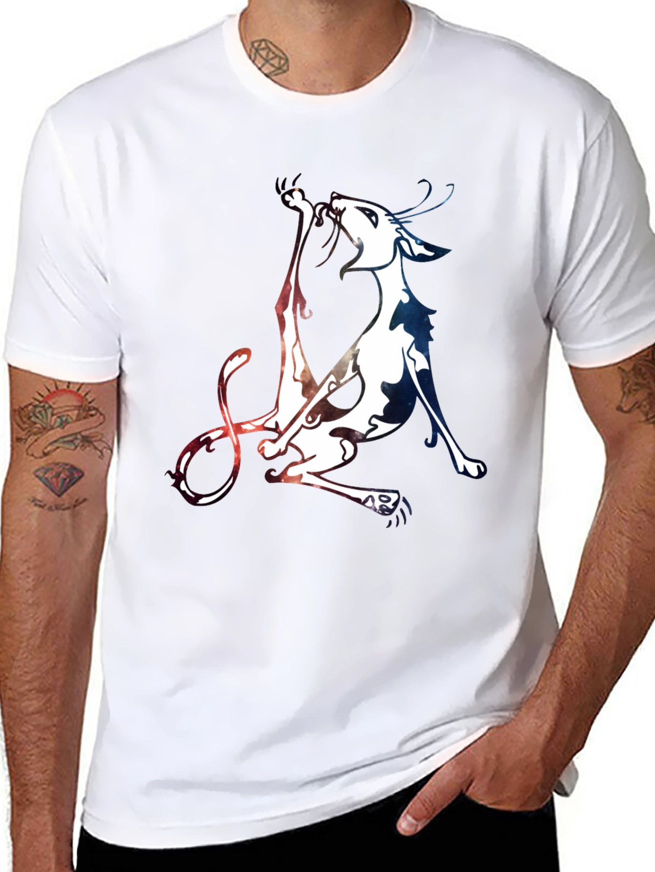Unique Cat Graphic Black T-Shirt