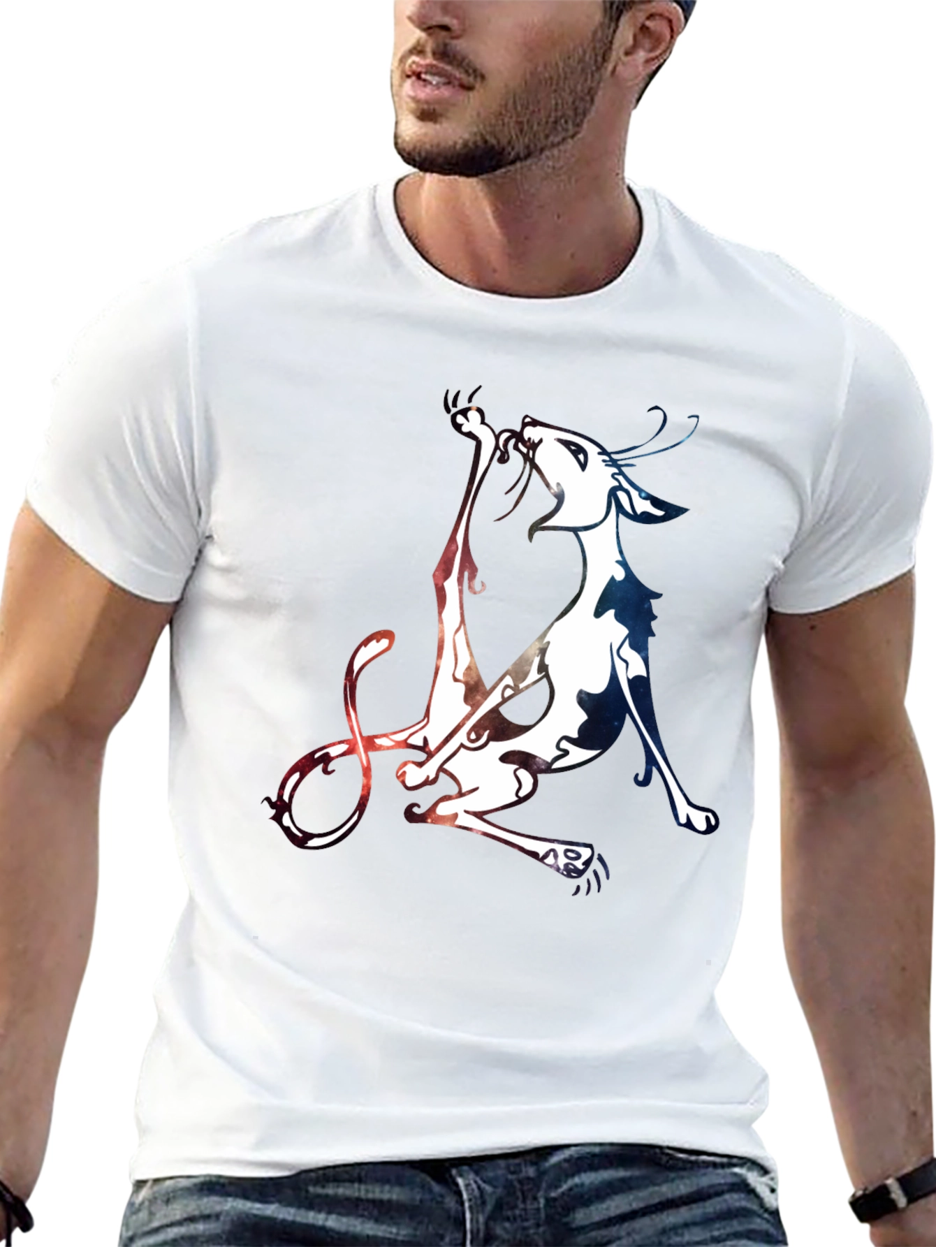 Unique Cat Graphic Black T-Shirt