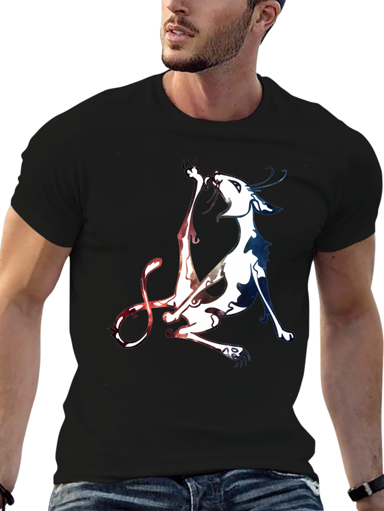 Unique Cat Graphic Black T-Shirt