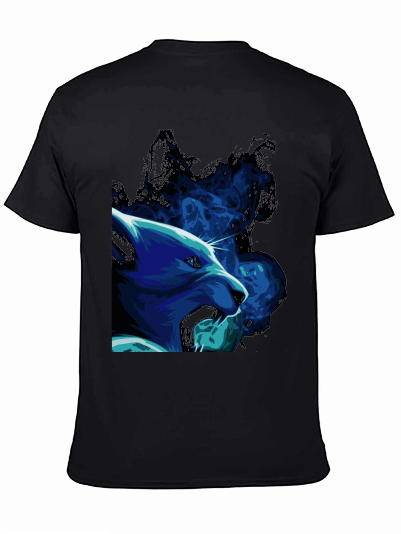 Cool Blue Wolf Graphic Black T-Shirt