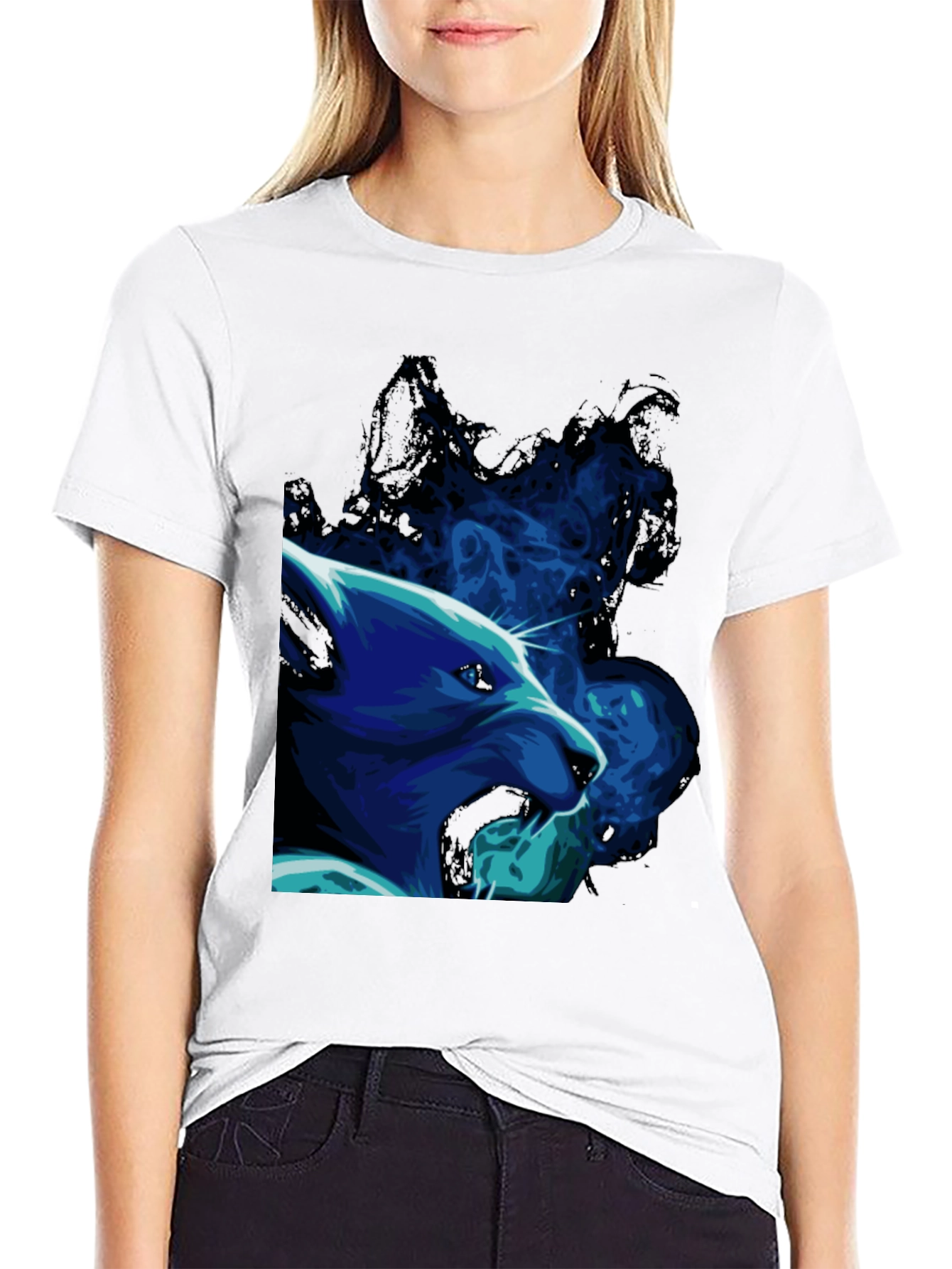 Cool Blue Wolf Graphic Black T-Shirt