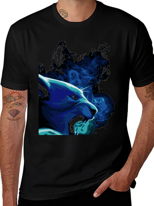 Cool Blue Wolf Graphic Black T-Shirt