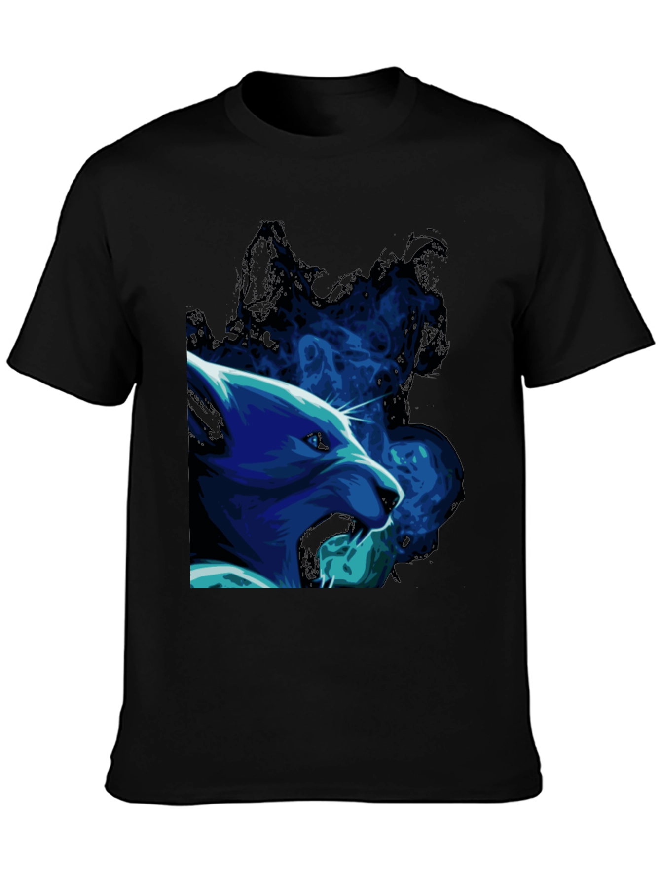 Cool Blue Wolf Graphic Black T-Shirt