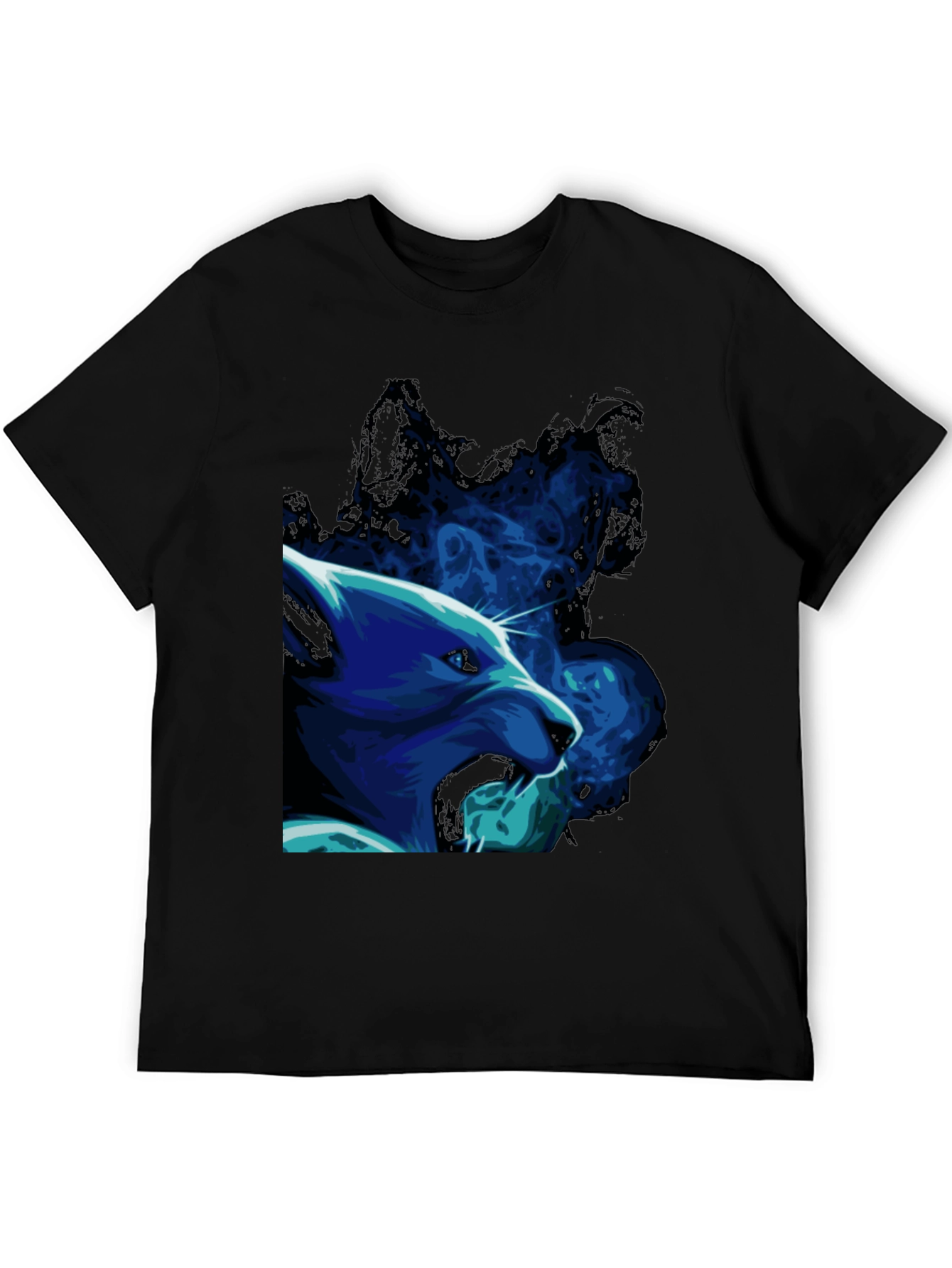 Cool Blue Wolf Graphic Black T-Shirt