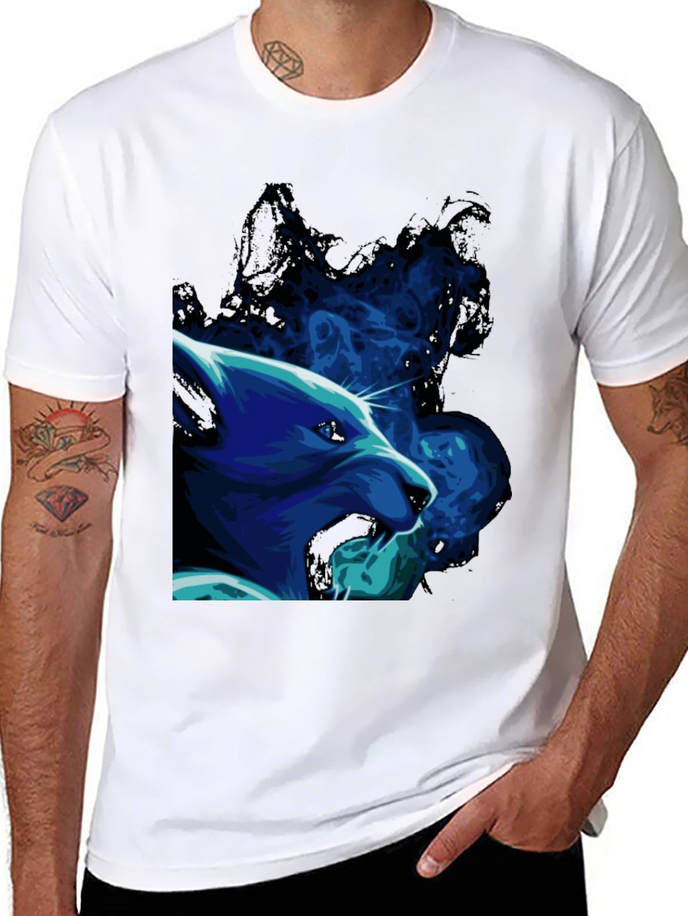 Cool Blue Wolf Graphic Black T-Shirt