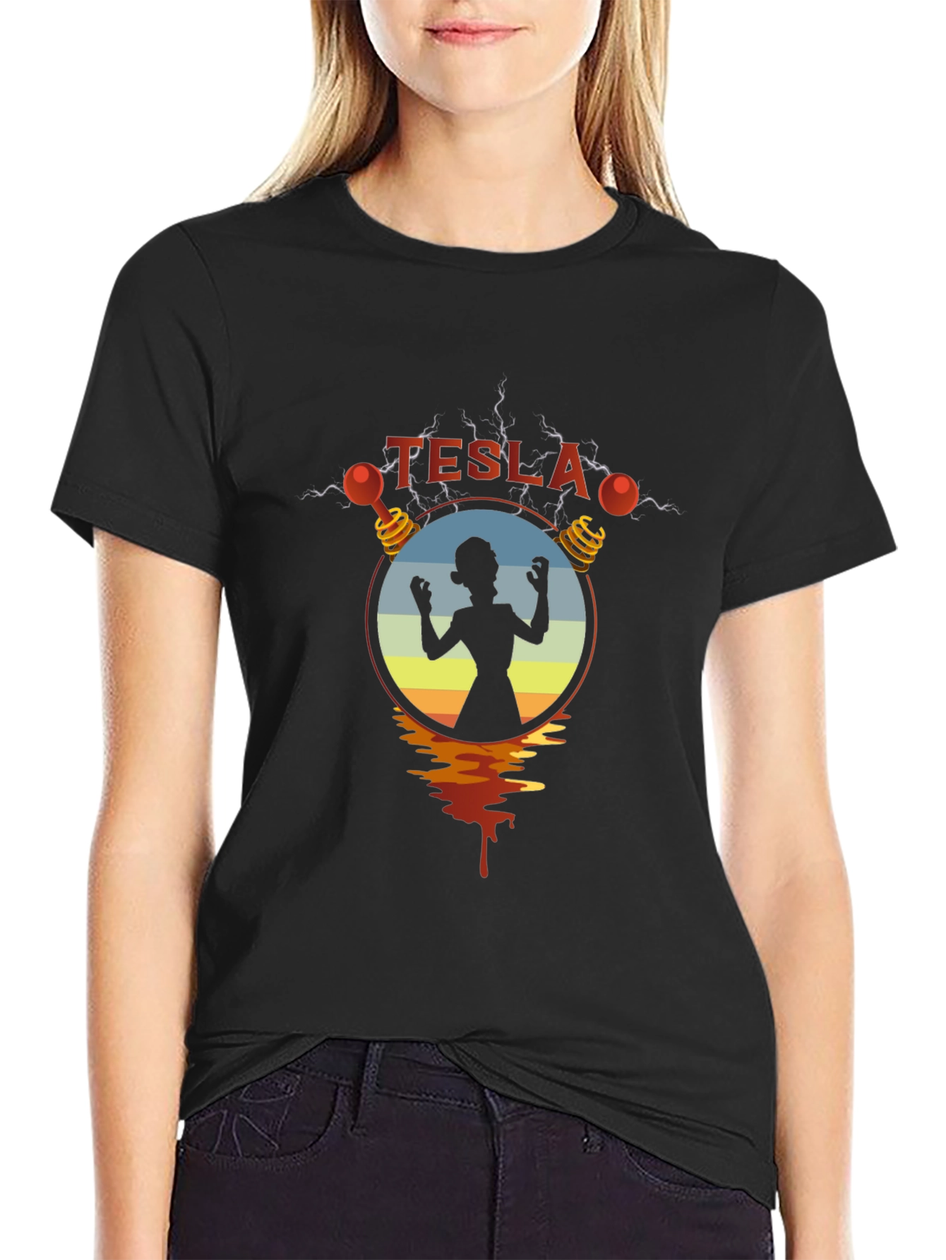 Tesla Woman Silhouette Graphic Black T-Shirt