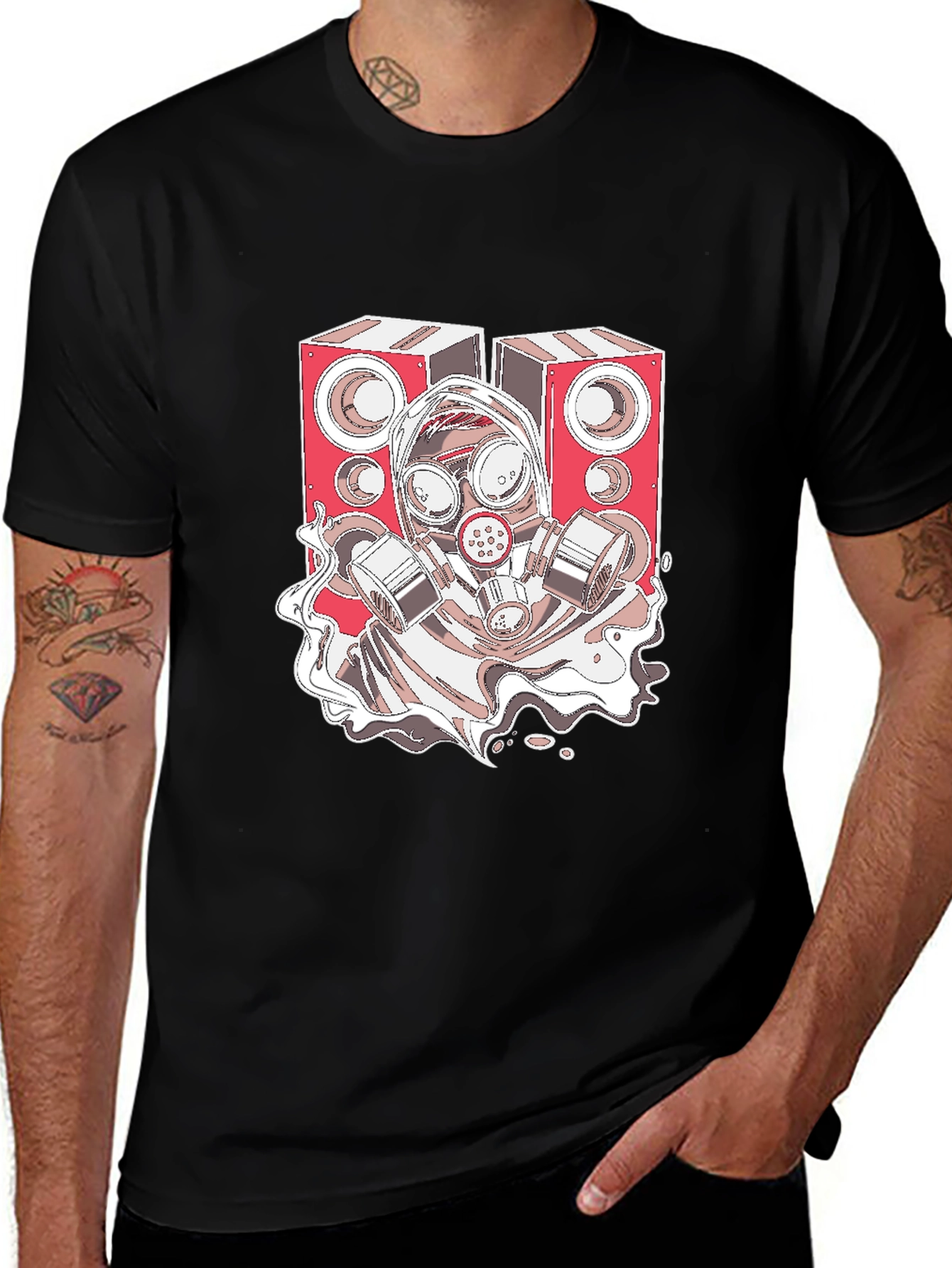 Speaker Gas Mask Graphic Black T-Shirt