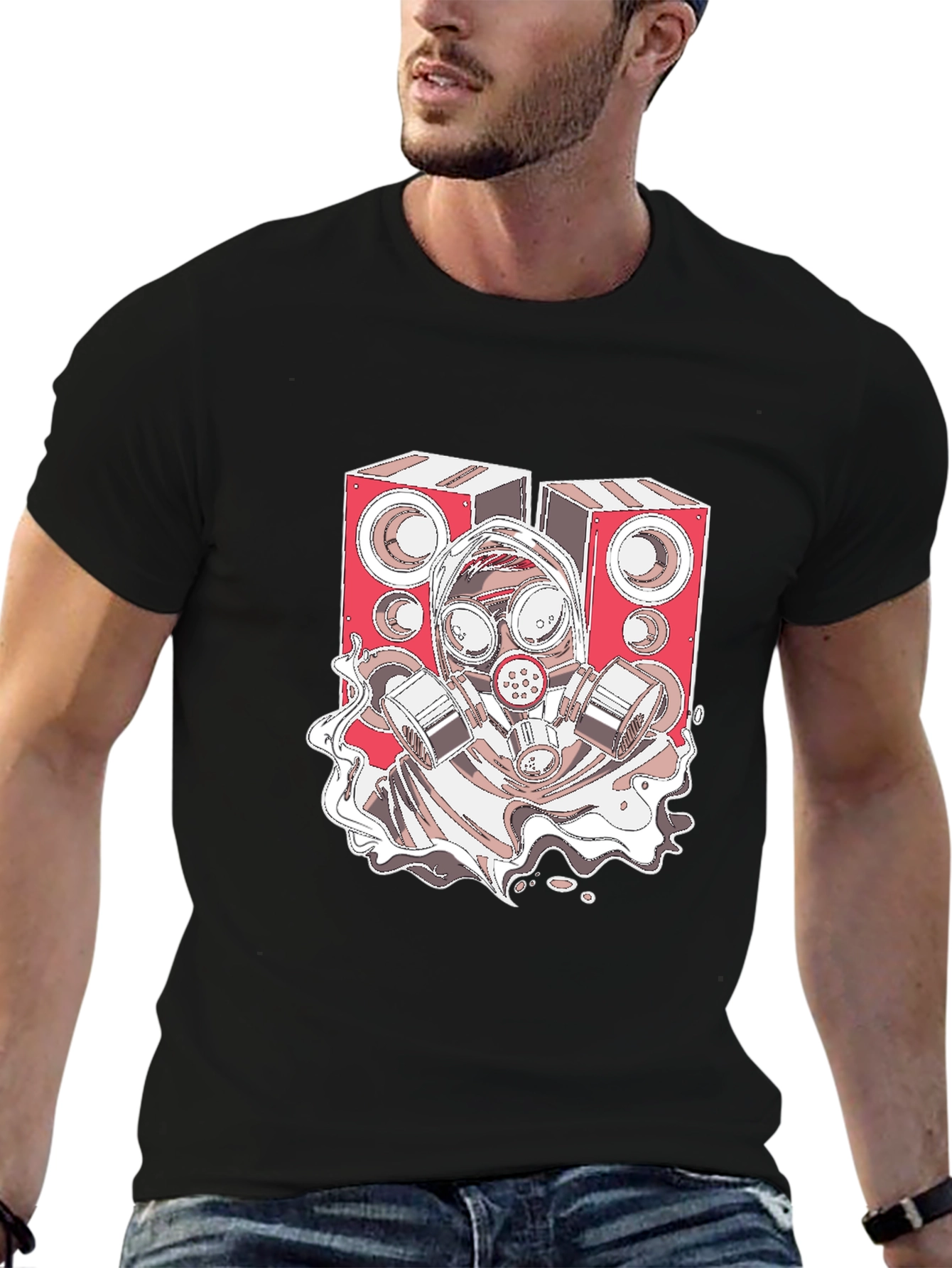 Speaker Gas Mask Graphic Black T-Shirt