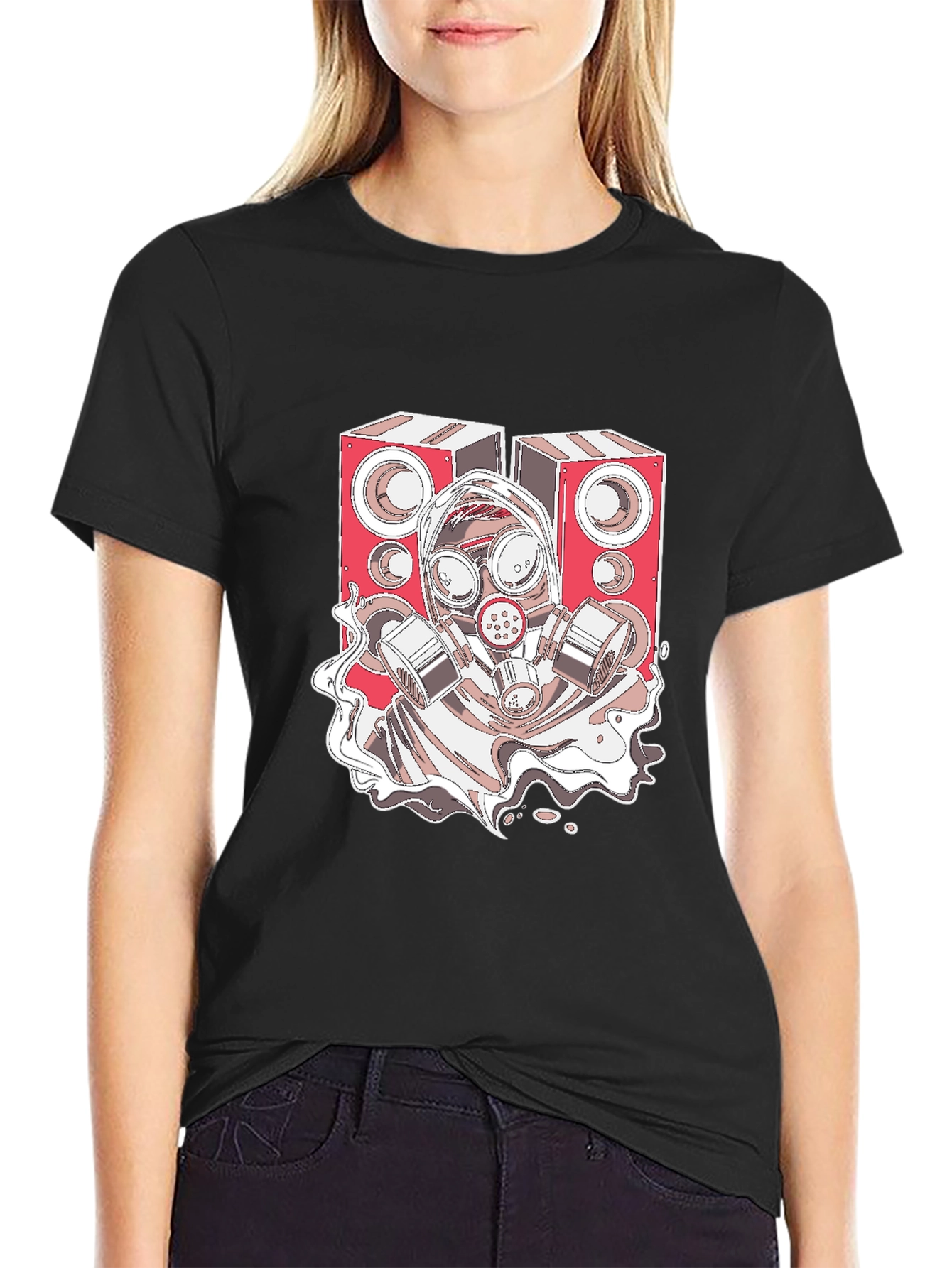 Speaker Gas Mask Graphic Black T-Shirt