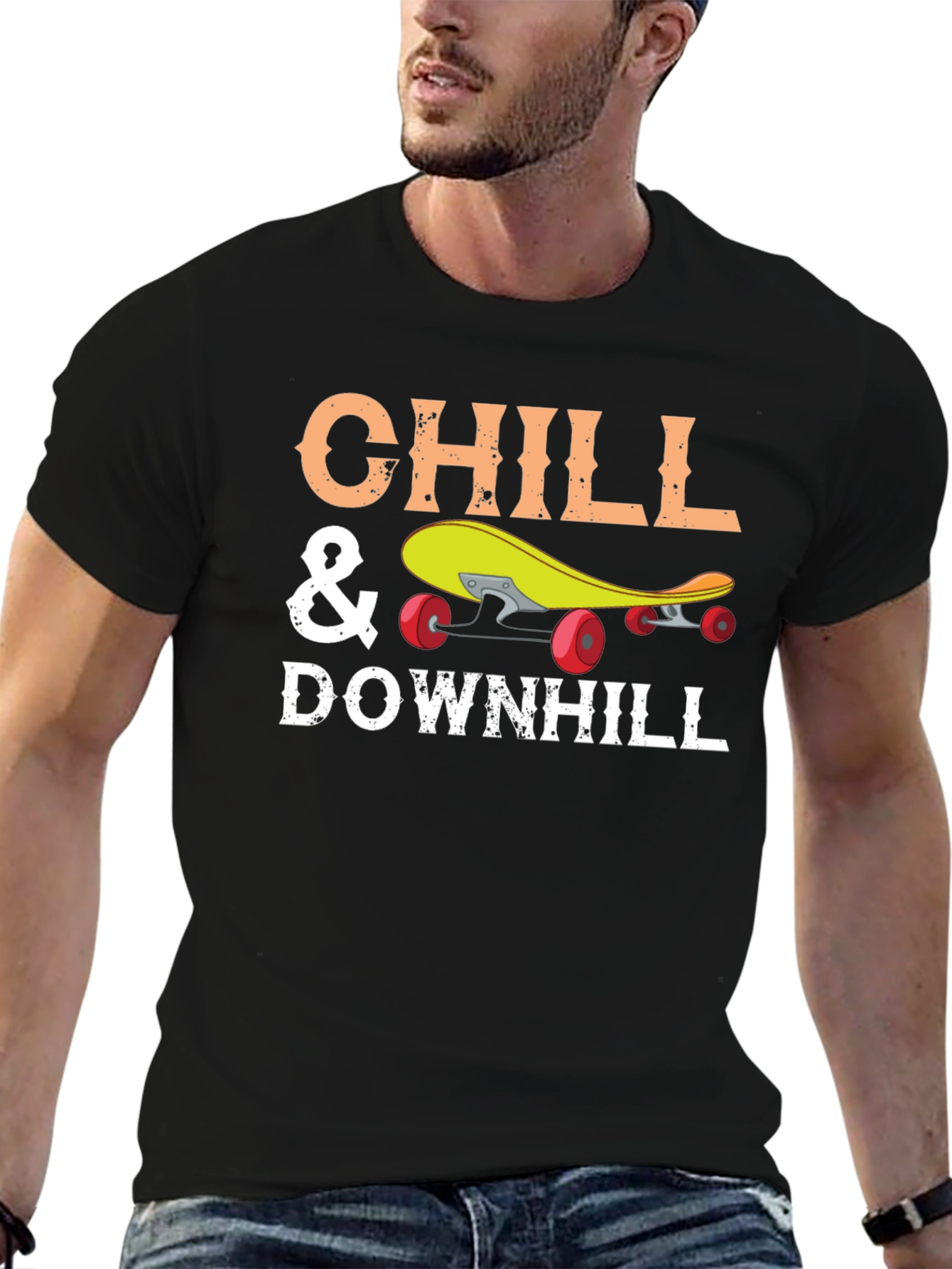 Chill & Downhill Skateboard T-Shirt - Black