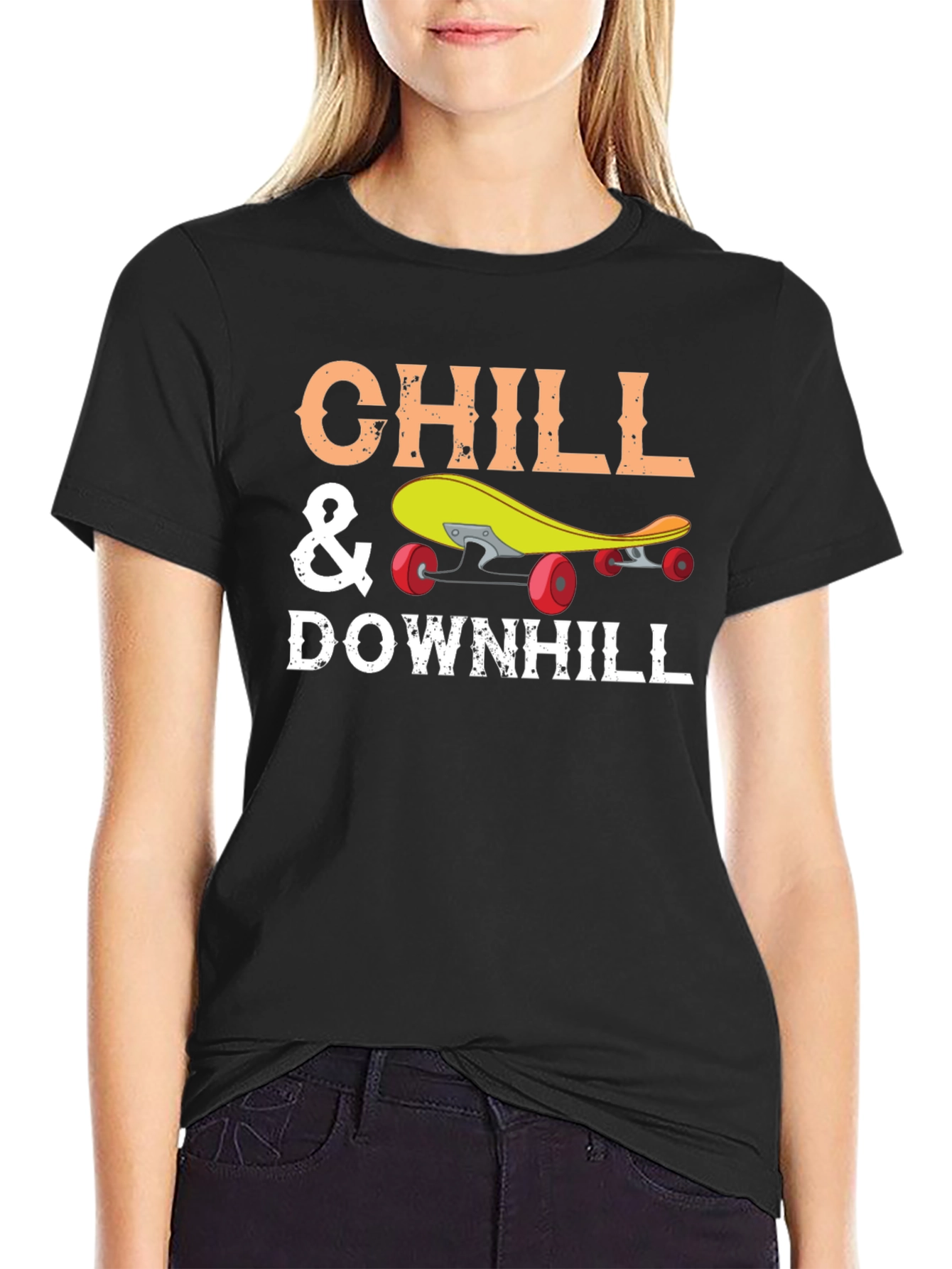 Chill & Downhill Skateboard T-Shirt - Black