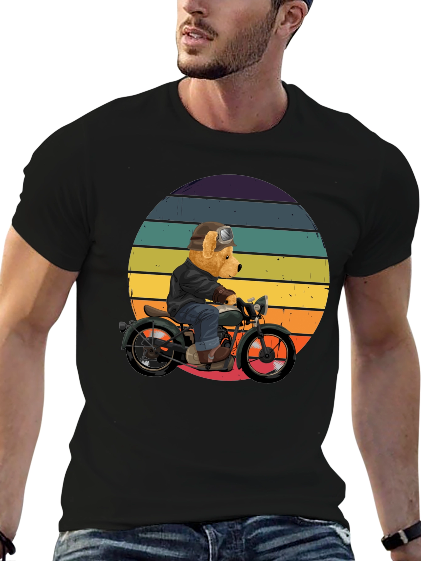 Bear Biker T-Shirt - Retro Motorcycle Design