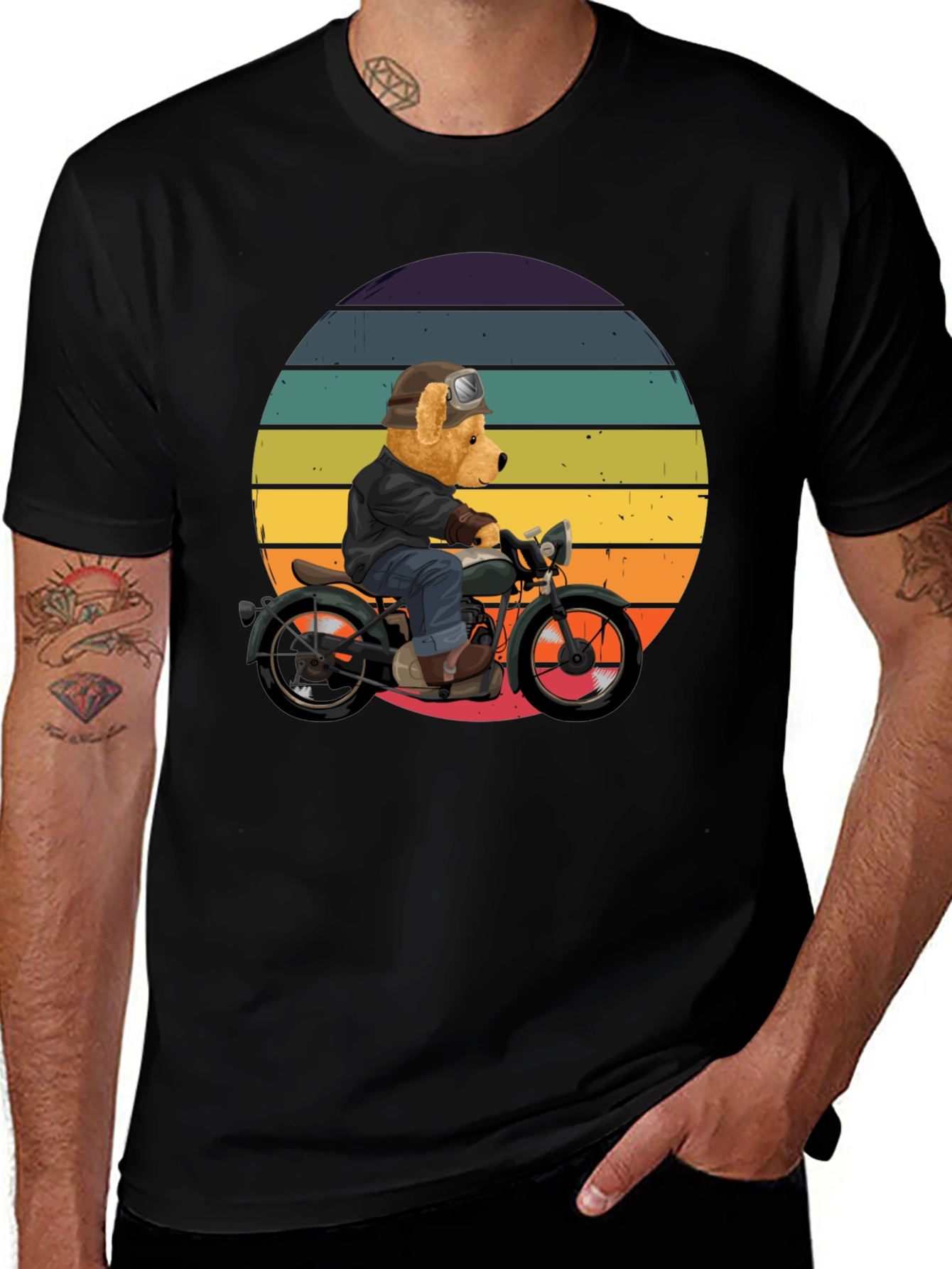 Bear Biker T-Shirt - Retro Motorcycle Design