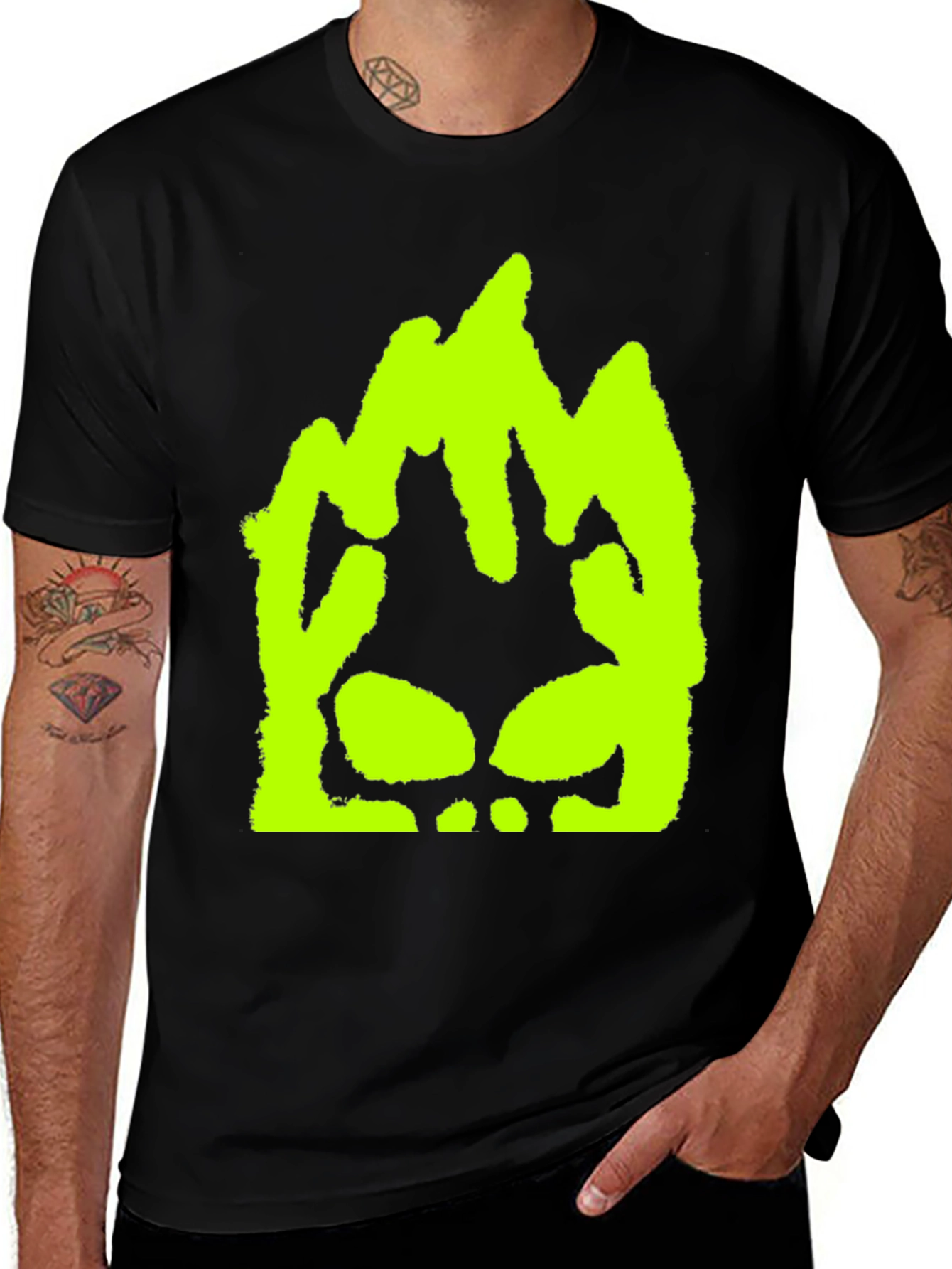Neon Green Skull Graphic Black T-Shirt