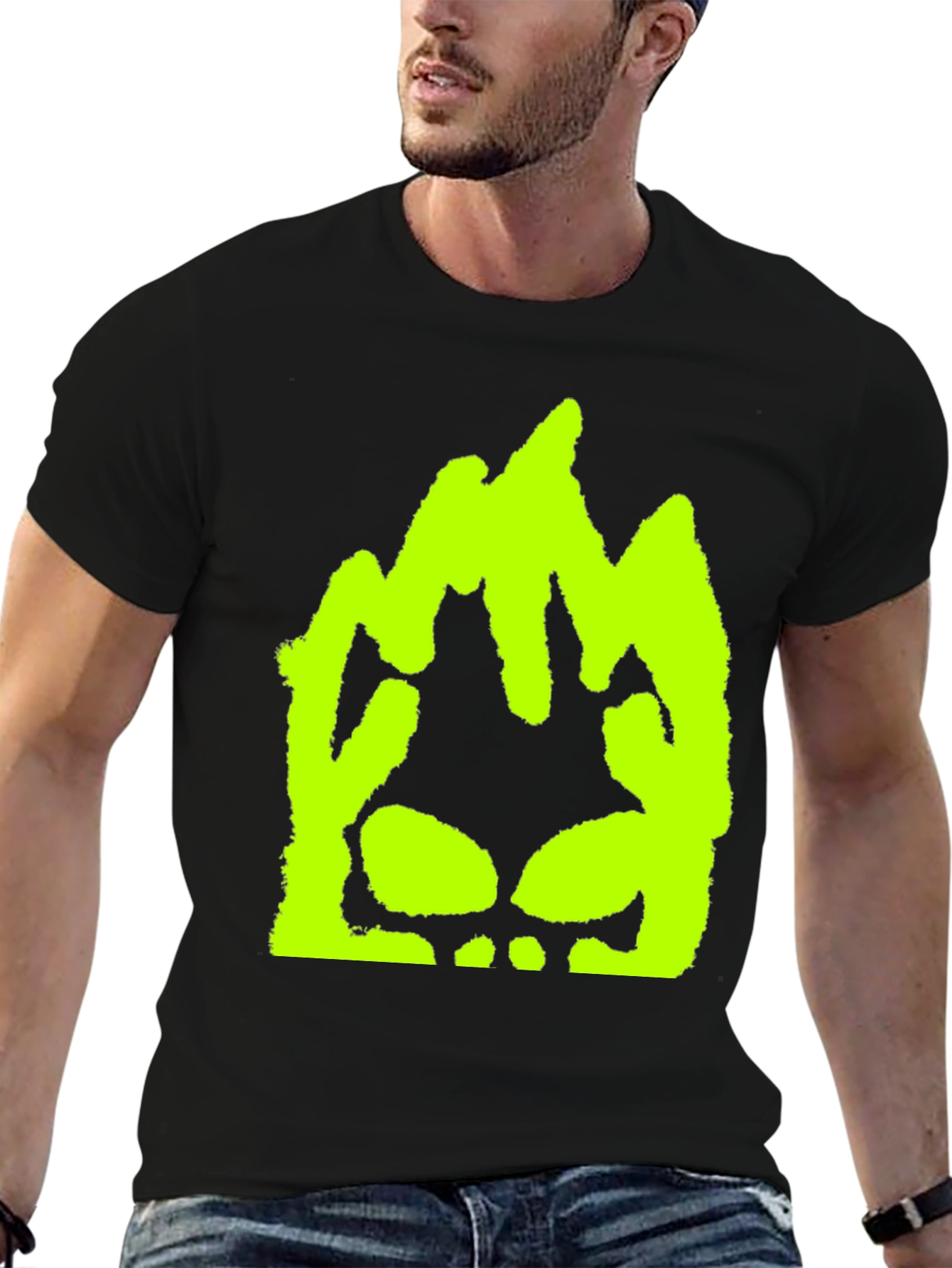 Neon Green Skull Graphic Black T-Shirt