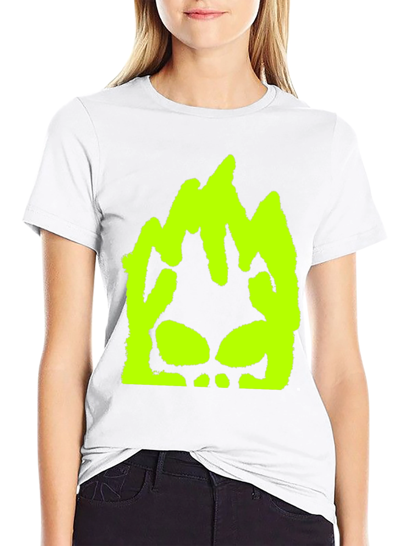 Neon Green Skull Graphic Black T-Shirt