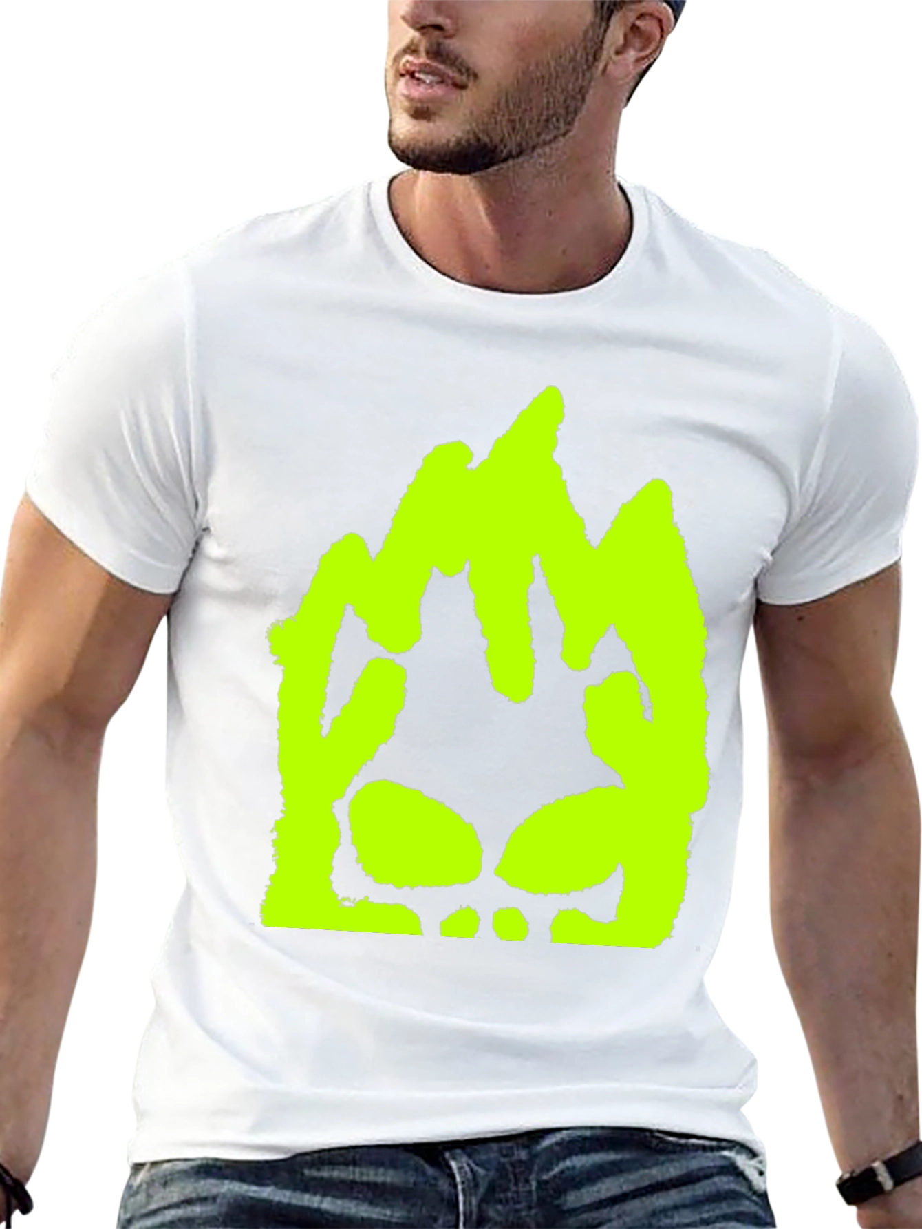 Neon Green Skull Graphic Black T-Shirt