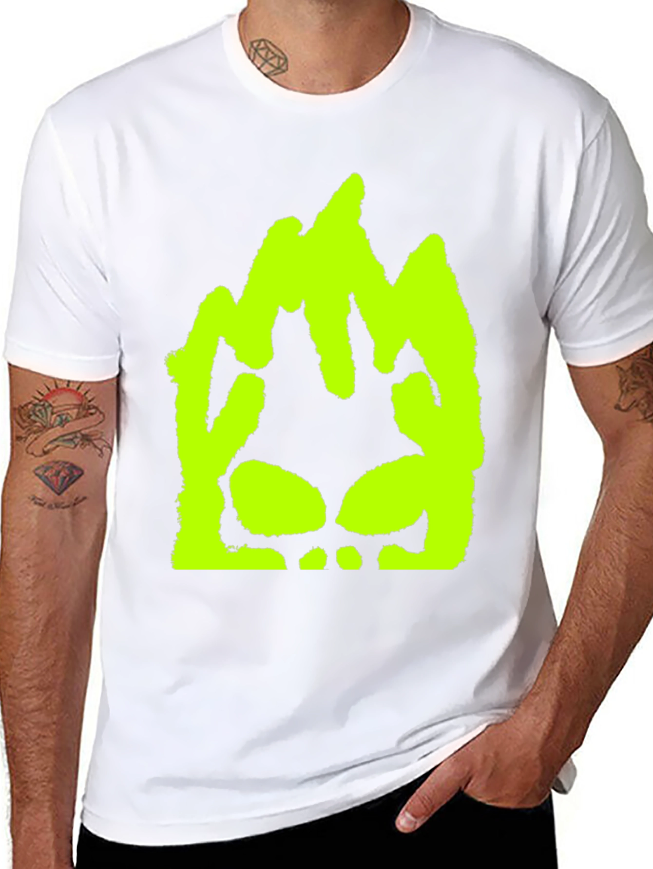 Neon Green Skull Graphic Black T-Shirt