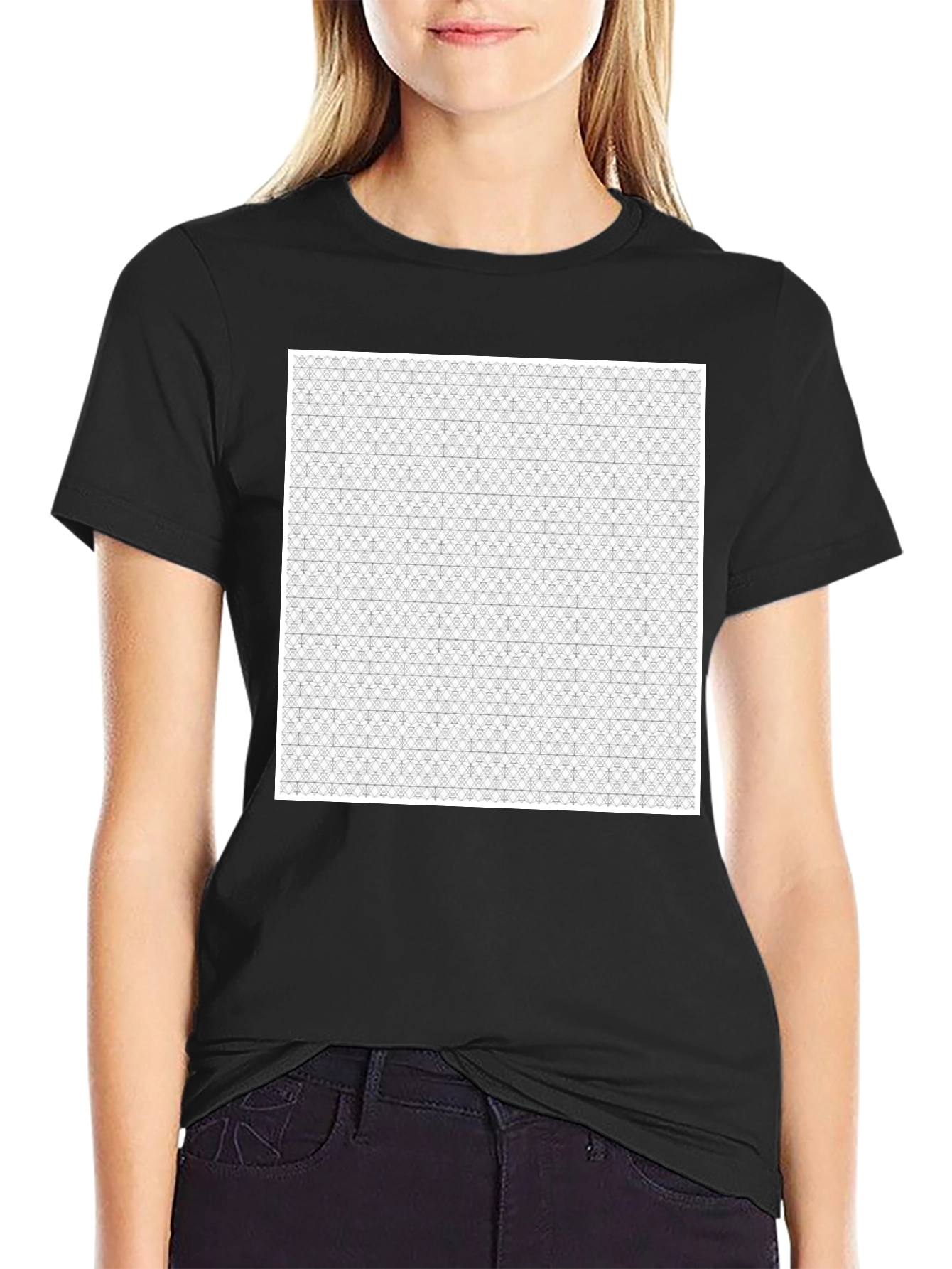 Black Patterned Crew Neck T-Shirt