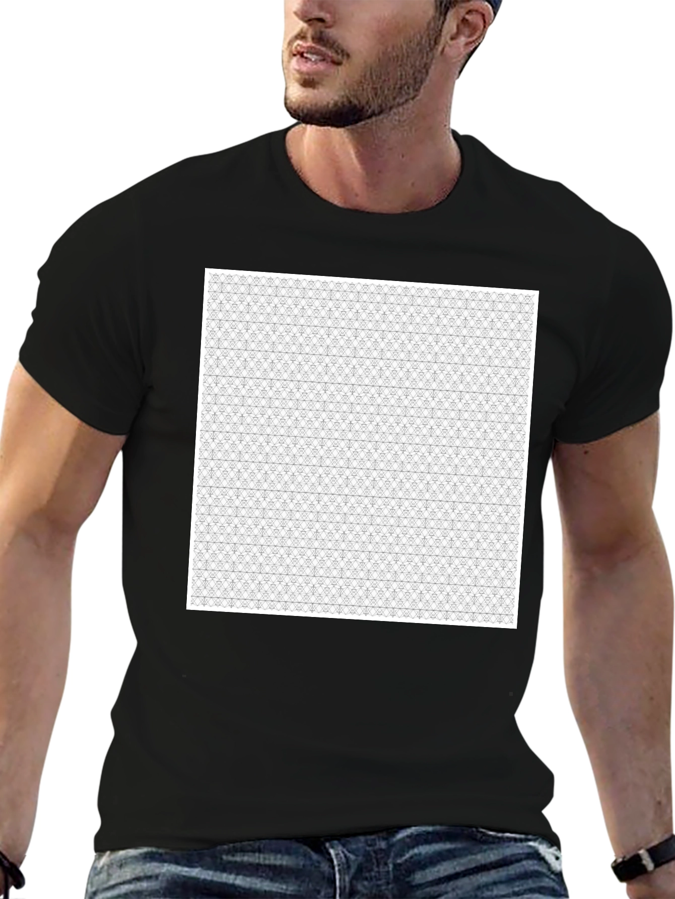 Black Patterned Crew Neck T-Shirt