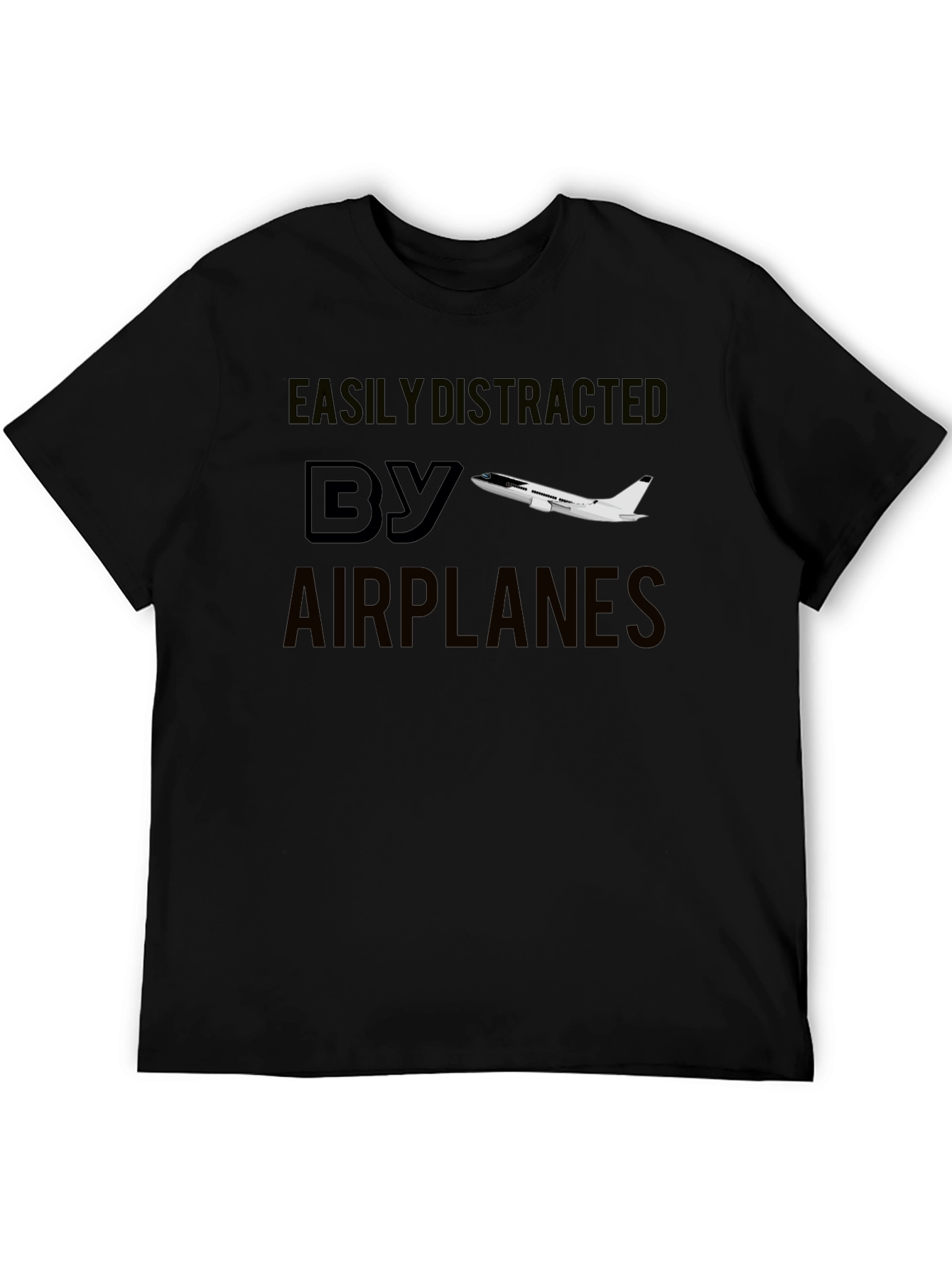 Easily Distracted By Airplanes Black T-Shirt