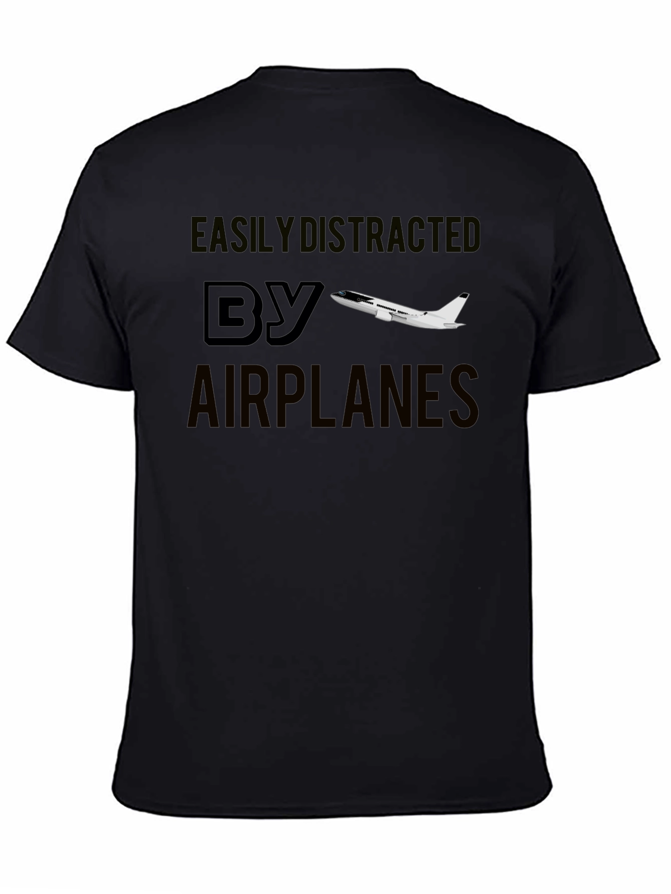 Easily Distracted By Airplanes Black T-Shirt