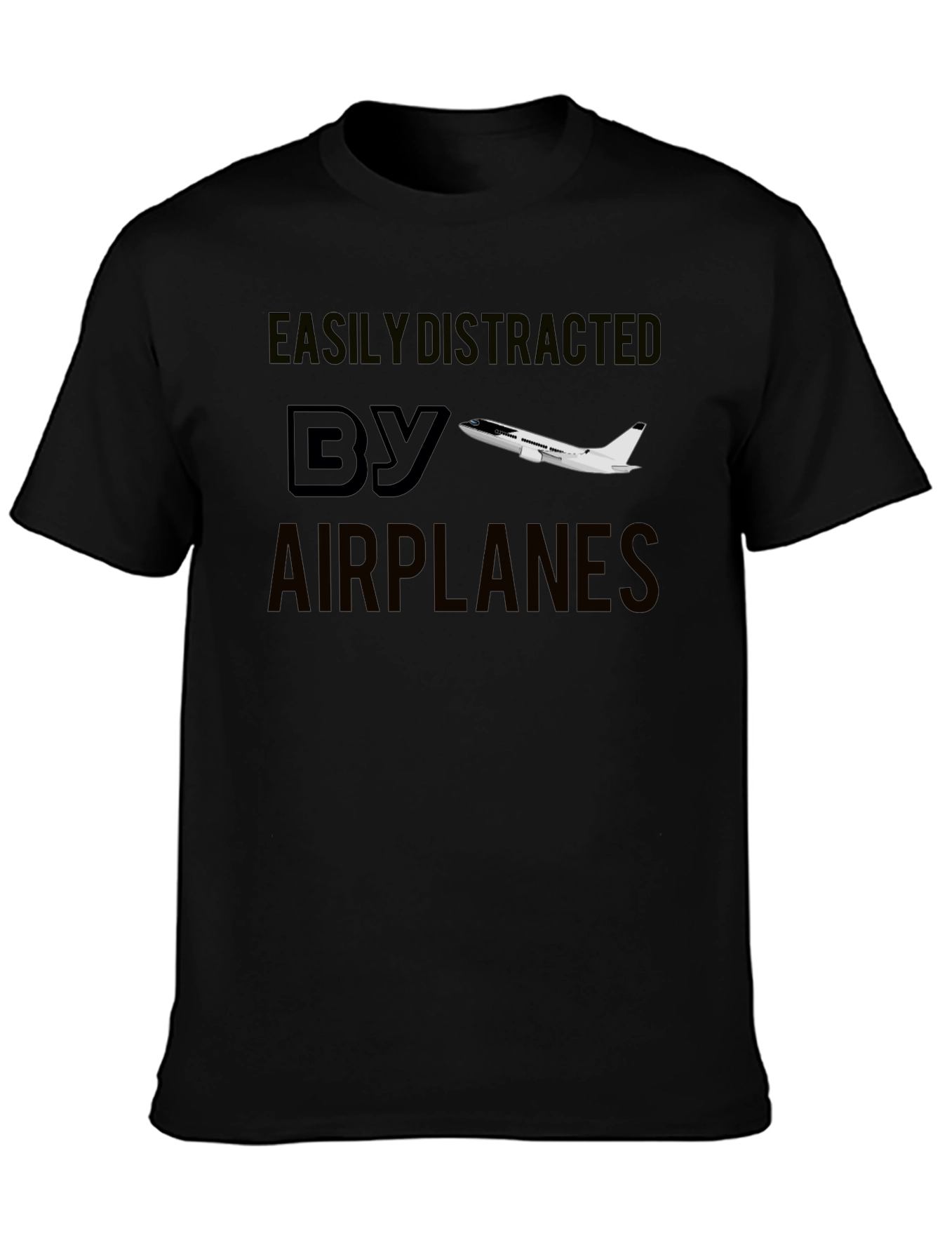 Easily Distracted By Airplanes Black T-Shirt