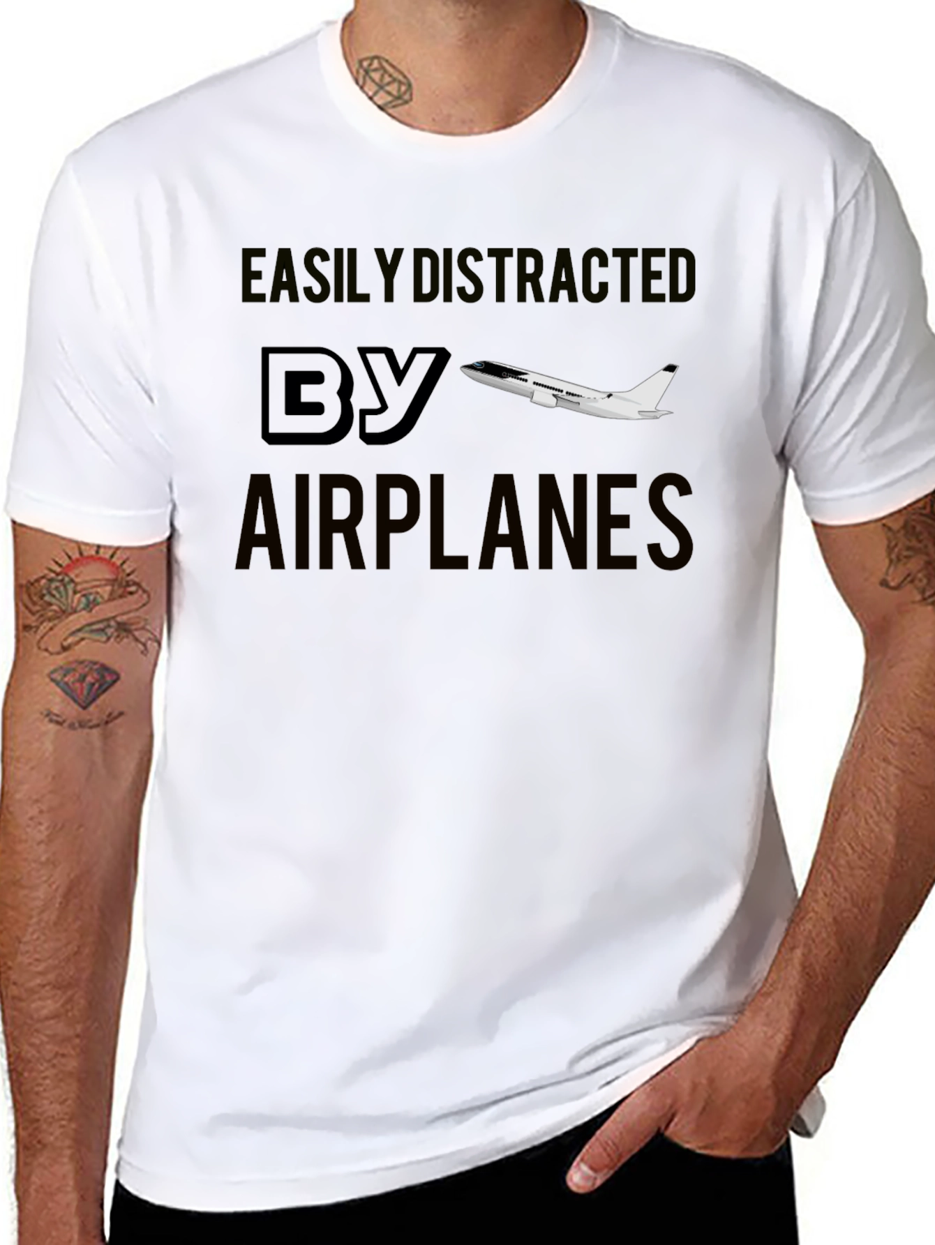 Easily Distracted By Airplanes Black T-Shirt