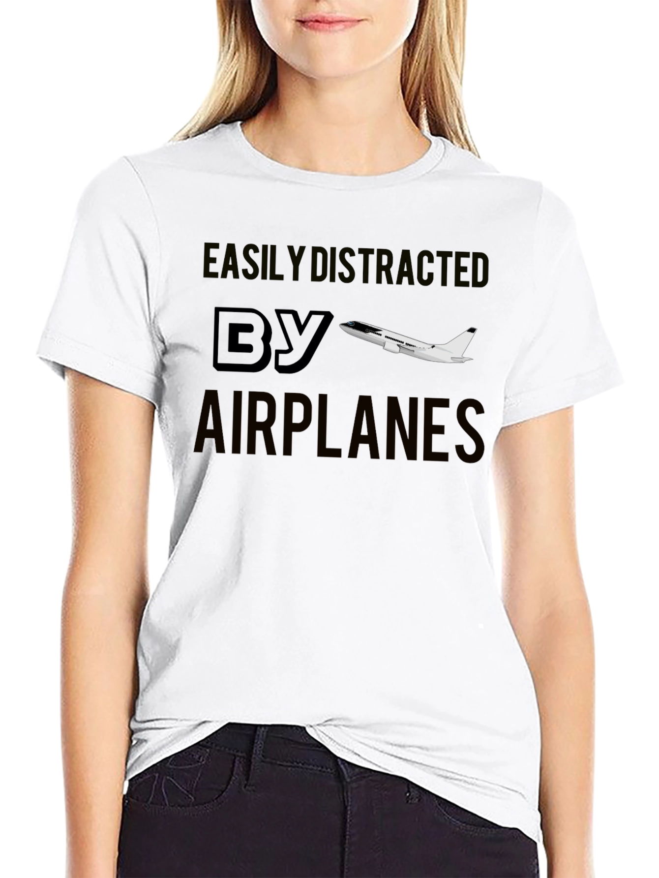 Easily Distracted By Airplanes Black T-Shirt