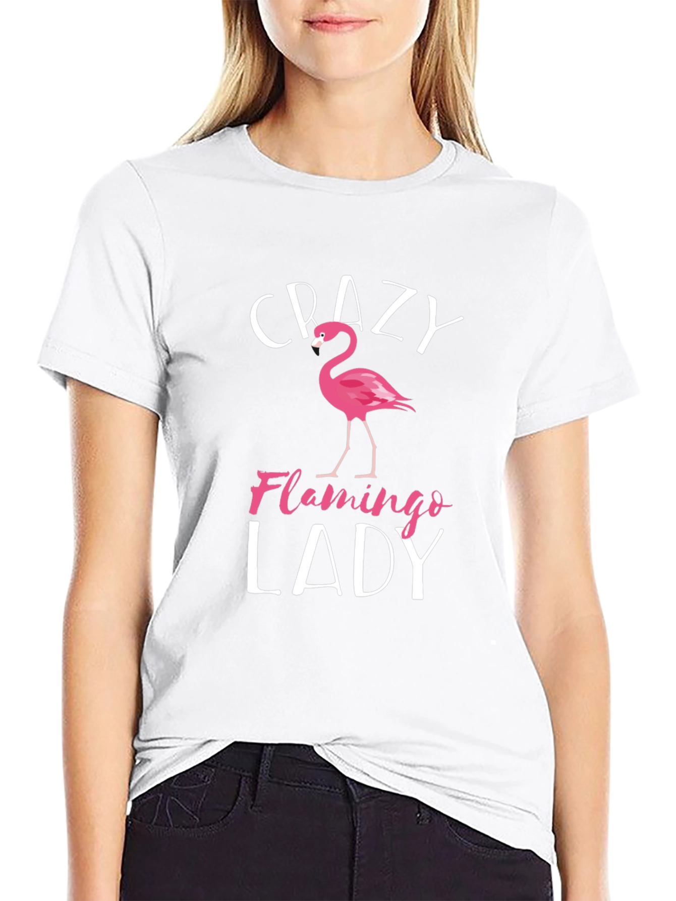 Crazy Flamingo Lady Graphic T-Shirt