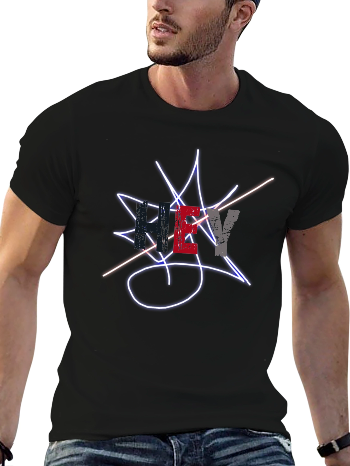 Mens Black Graphic Tee - Street Style Design