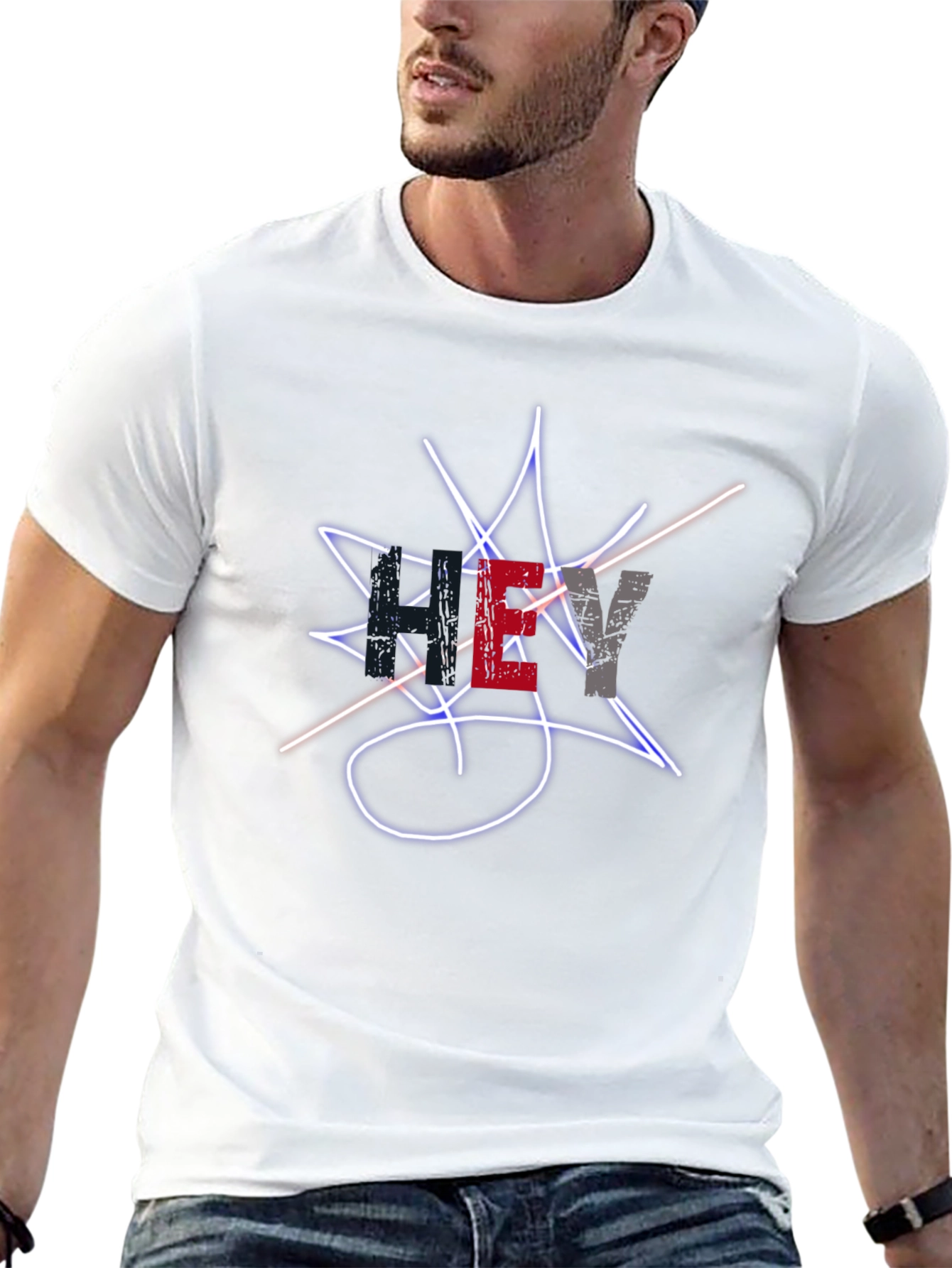 Mens Black Graphic Tee - Street Style Design