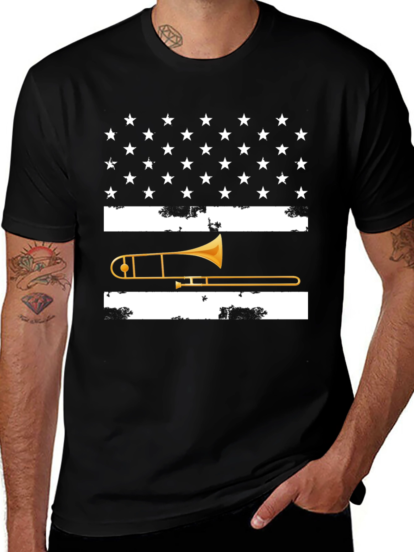 Trombone USA Flag Graphic Tee - Black