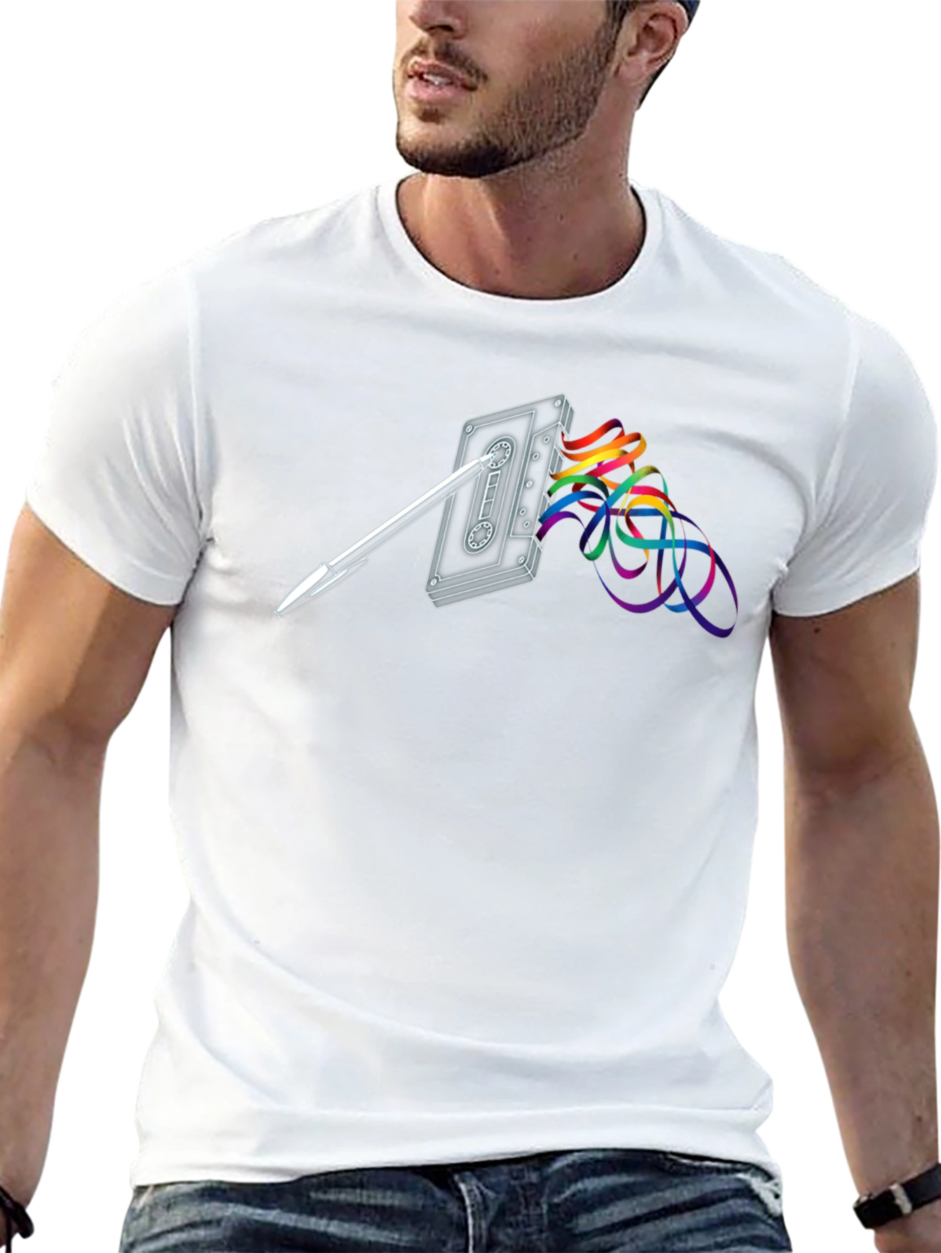Retro Cassette Tape & Pen Graphic T-Shirt