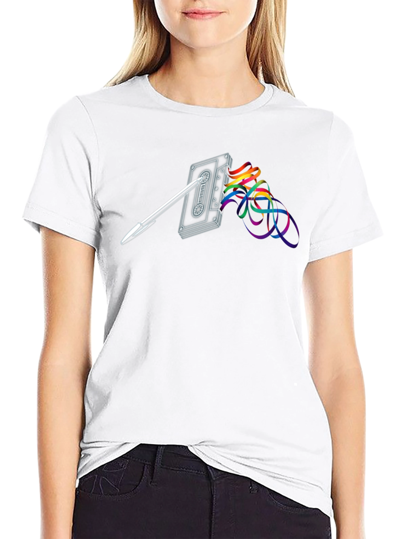 Retro Cassette Tape & Pen Graphic T-Shirt