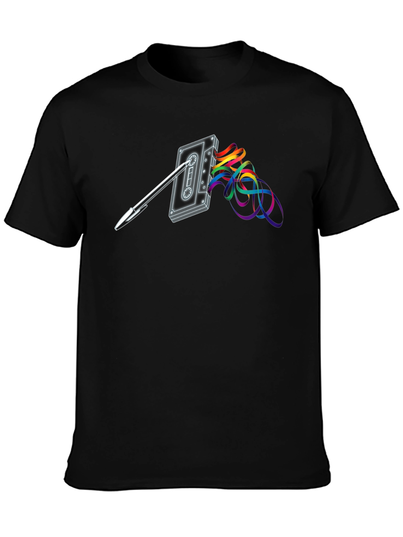 Retro Cassette Tape & Pen Graphic T-Shirt
