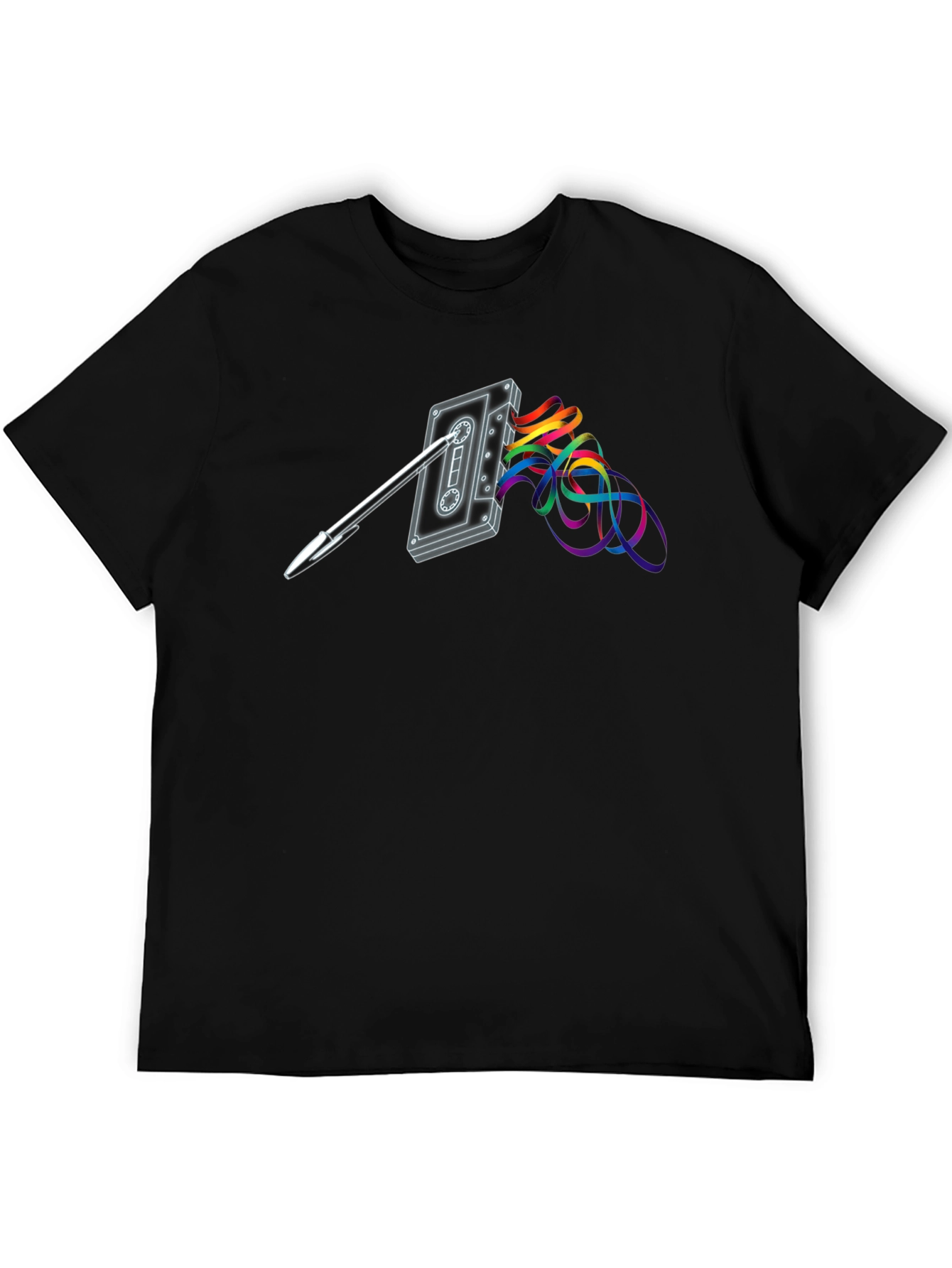 Retro Cassette Tape & Pen Graphic T-Shirt