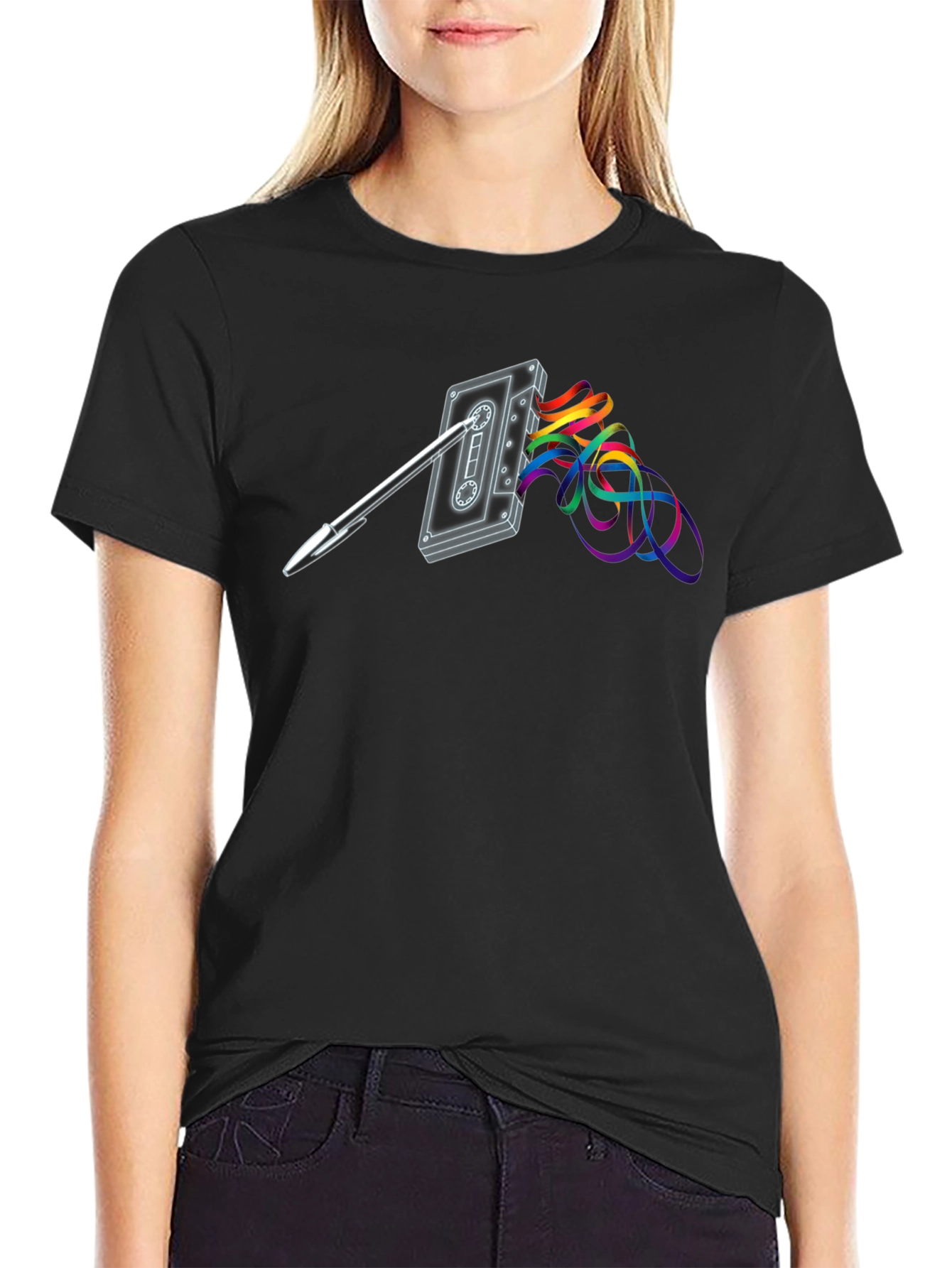 Retro Cassette Tape & Pen Graphic T-Shirt