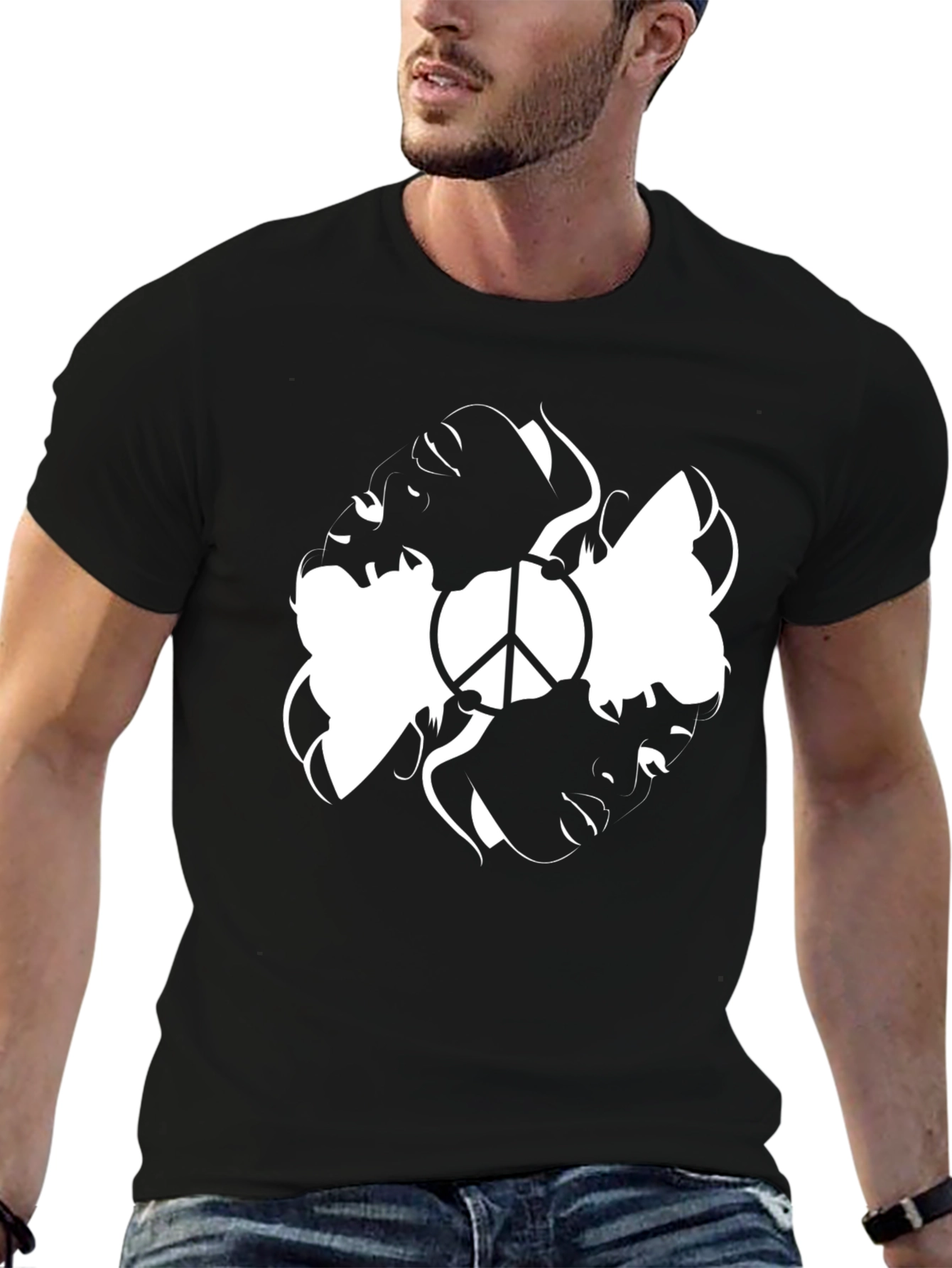 Peace Faces Graphic Tee - Stylish Black T-Shirt