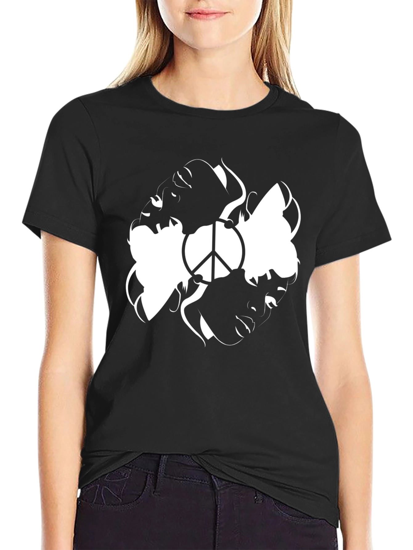 Peace Faces Graphic Tee - Stylish Black T-Shirt