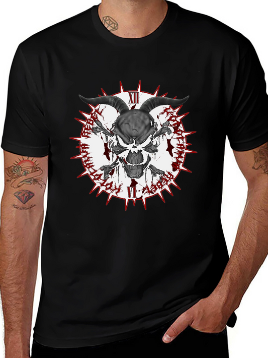 Skull Horns Crossbones Graphic T-Shirt - Mens Black Tee