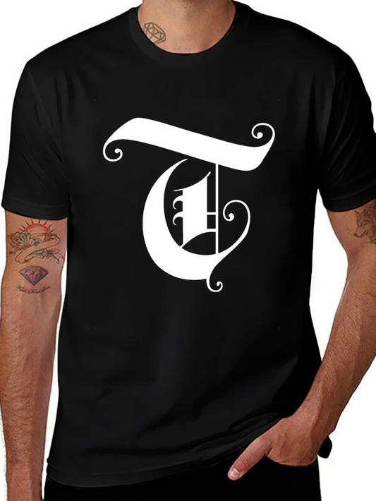 Stylish Black T-Shirt with White Letter T Design